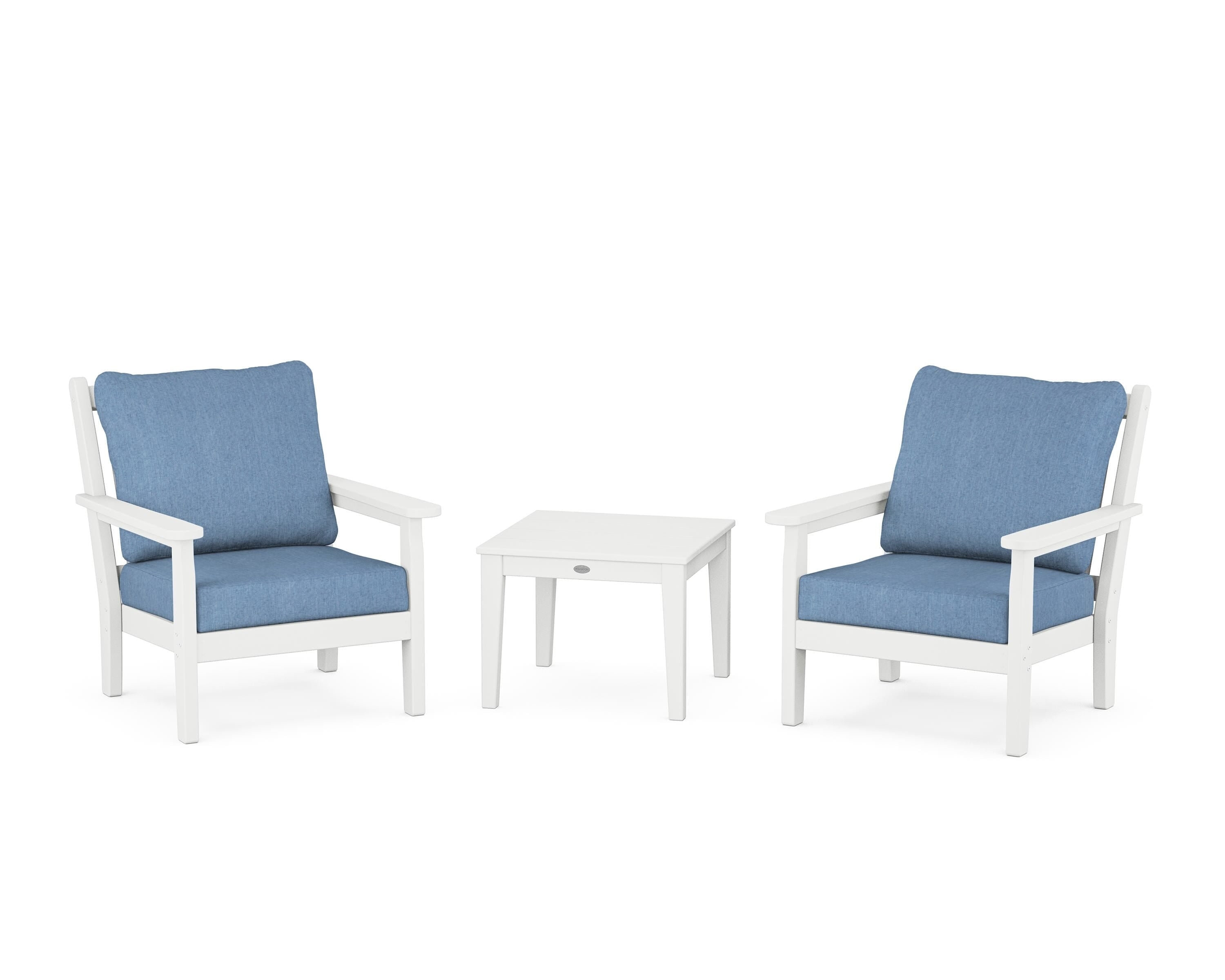 POLYWOOD Chippendale 3-Piece Deep Seating Set in White / Sky Blue