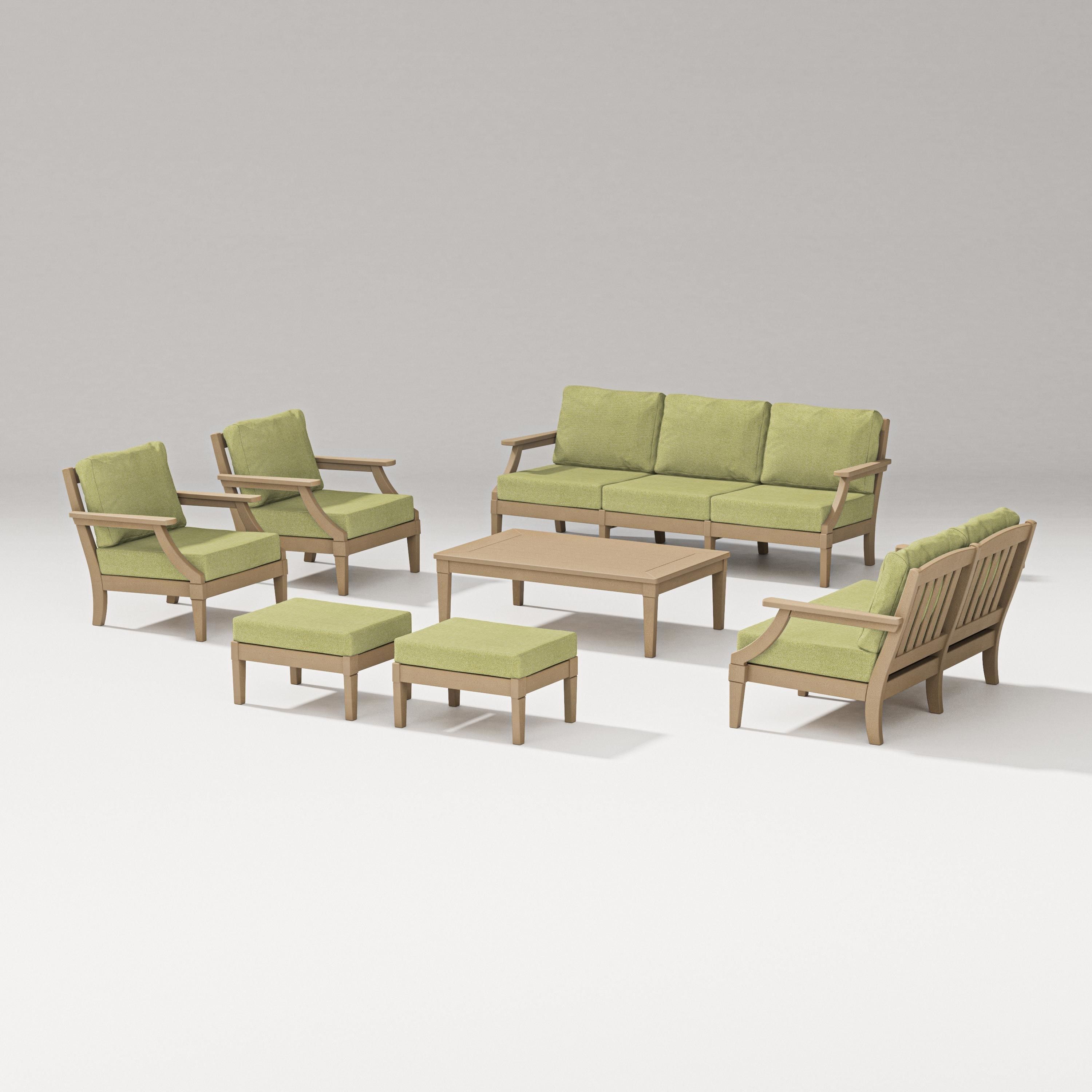 PW Designer Series Estate 7-Piece Lounge Sofa Set in Vintage Sahara / Chartreuse Boucle