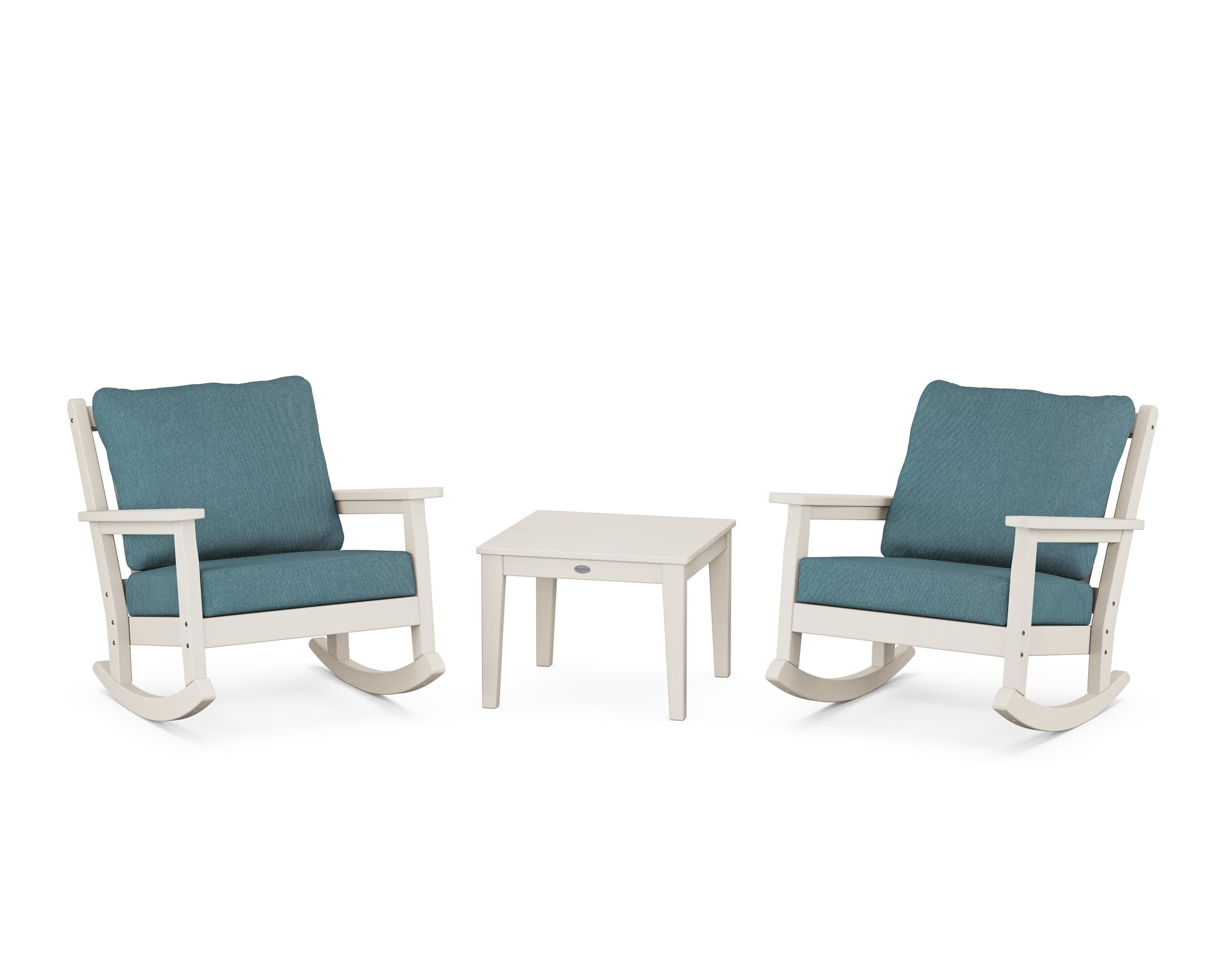 POLYWOOD Chippendale 3-Piece Deep Seating Rocker Set in Sand / Ocean Teal