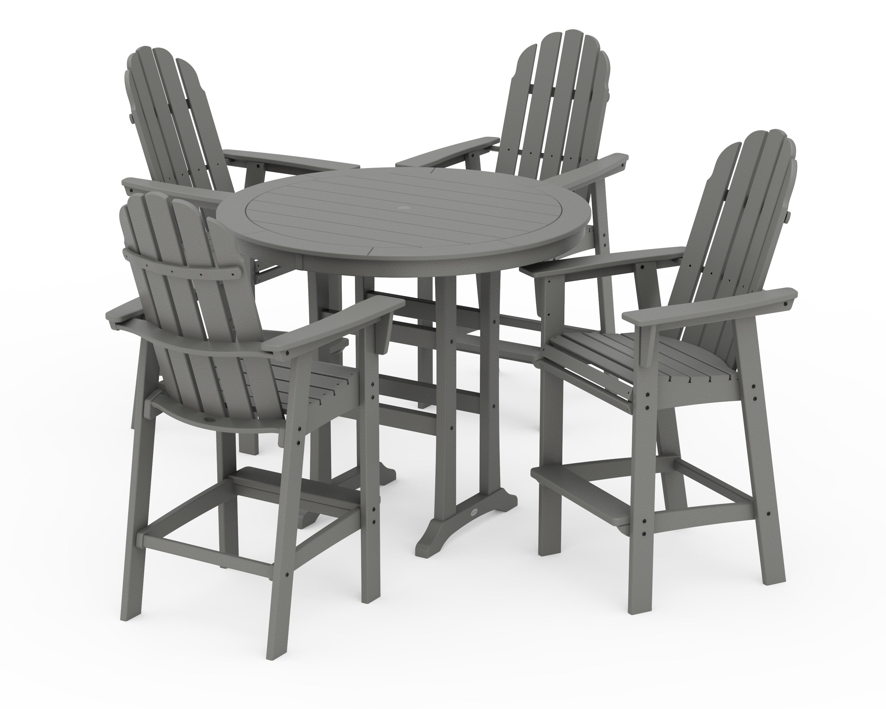 POLYWOOD Vineyard Curveback Adirondack 5-Piece Nautical Trestle Bar Set in Slate Grey