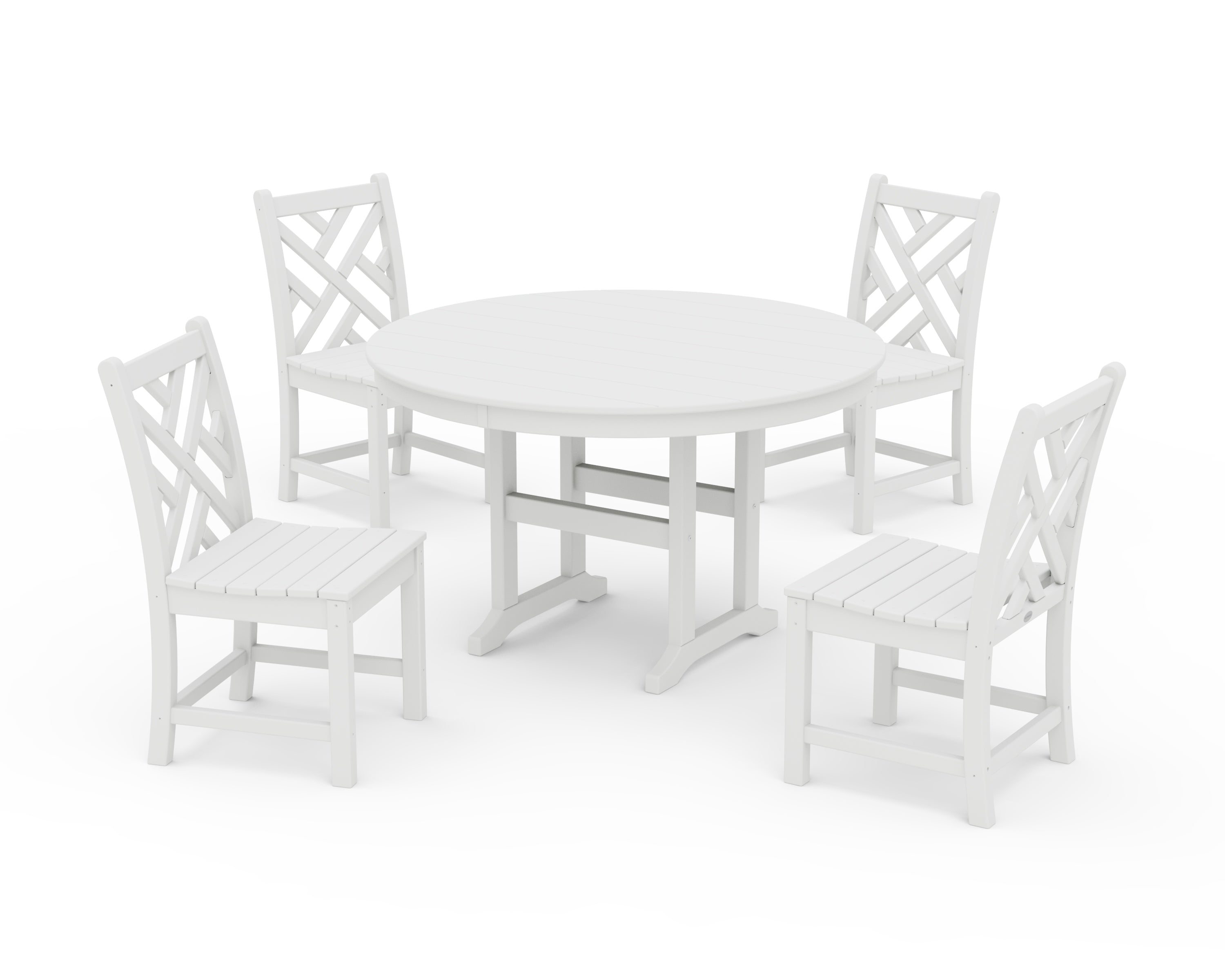 POLYWOOD Chippendale 5-Piece Round Farmhouse Side Chair Dining Set in White