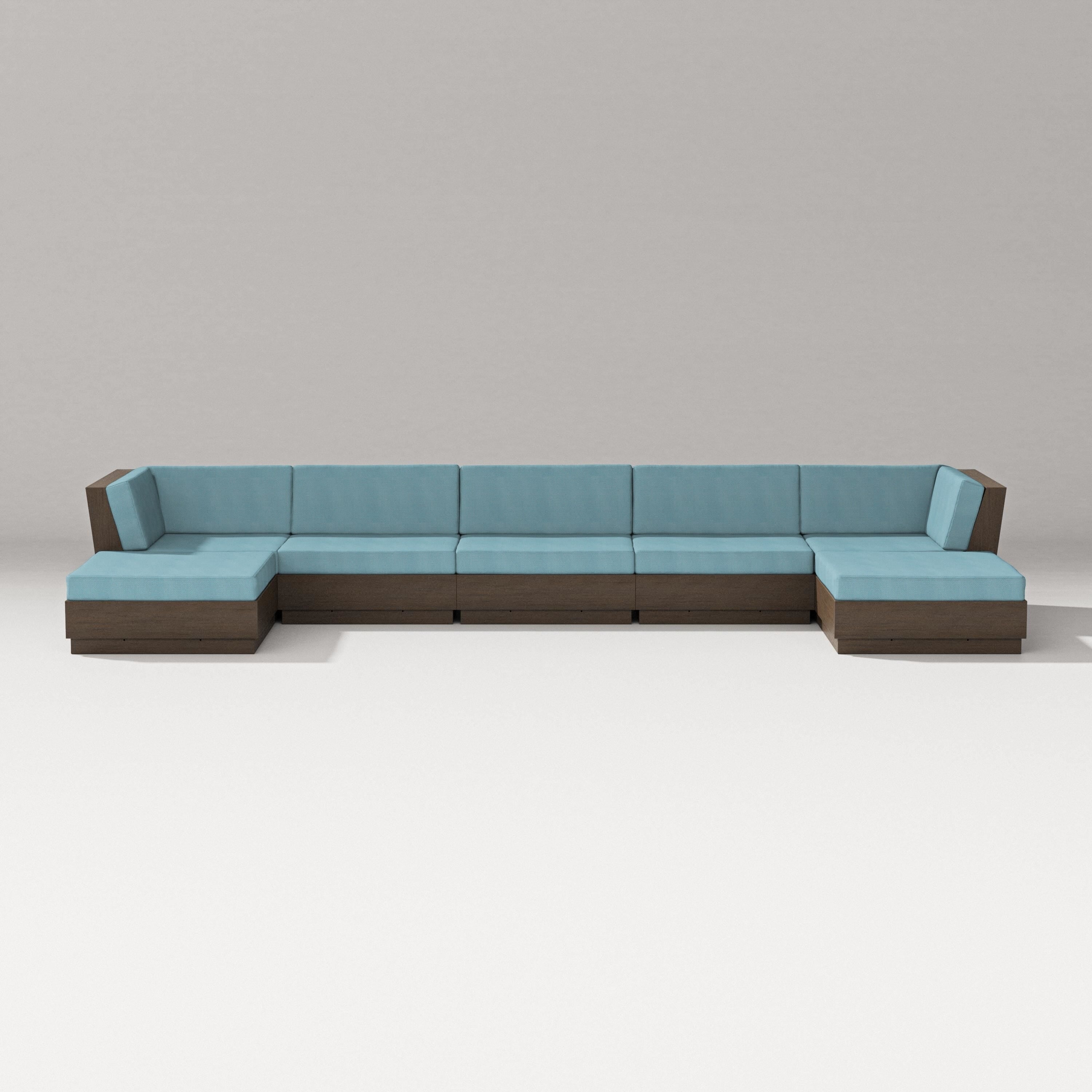 PW Designer Series Elevate 7-Piece Double Chaise Sectional in Kona / Lattice Sky Blue