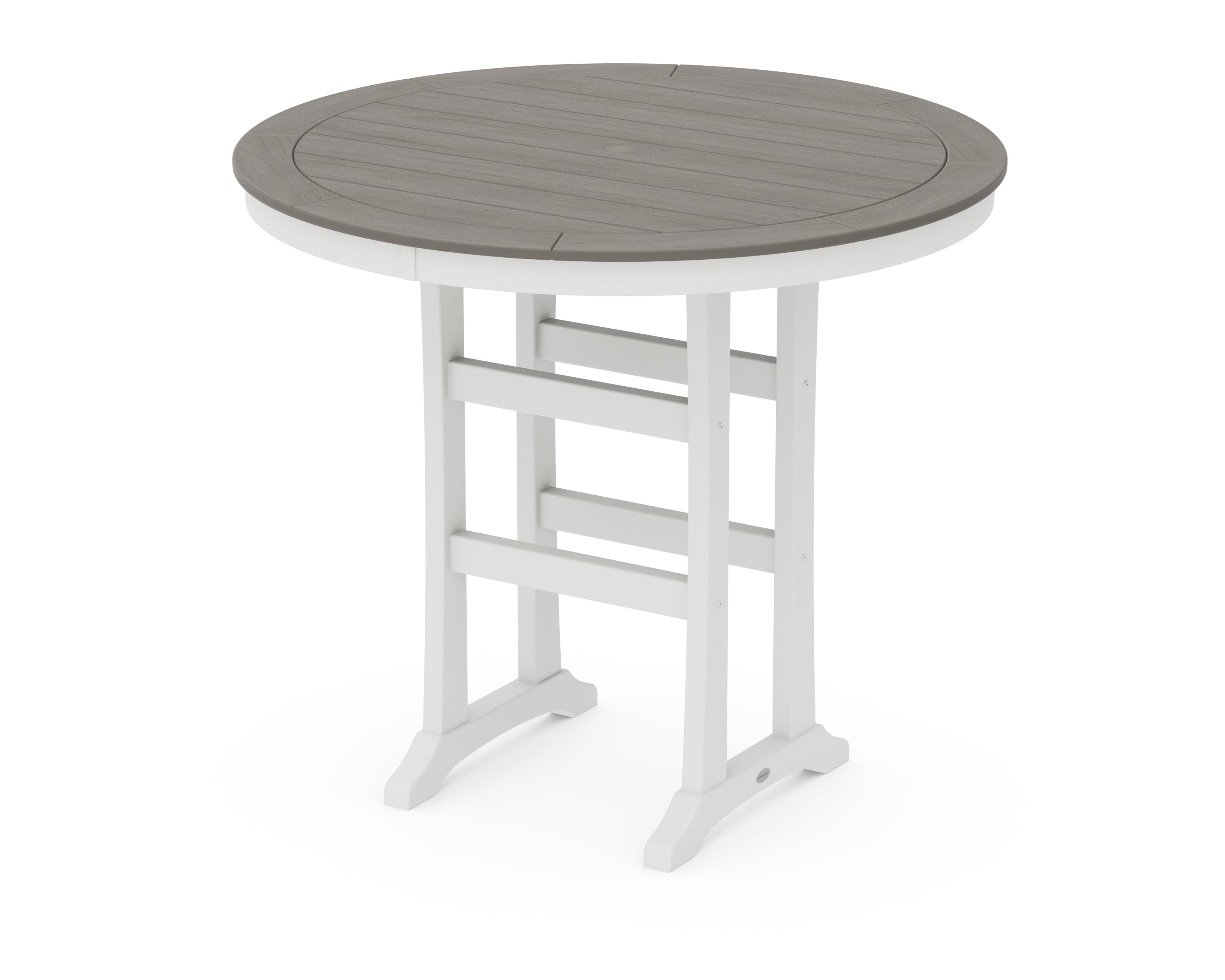 POLYWOOD Nautical Trestle 48" Round Bar Table in White / Driftwood
