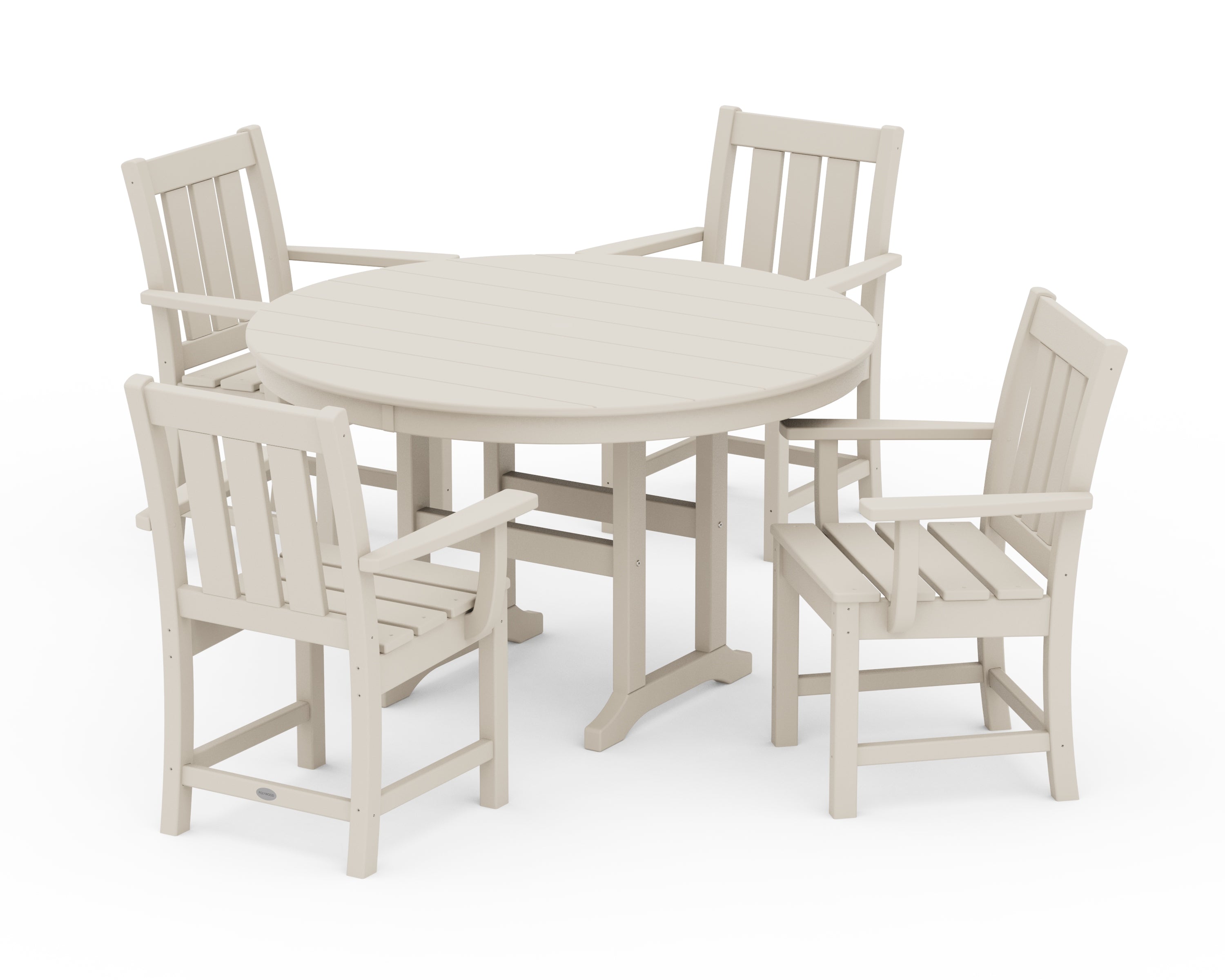 POLYWOOD Oxford 5-Piece Round Farmhouse Dining Set in Sand