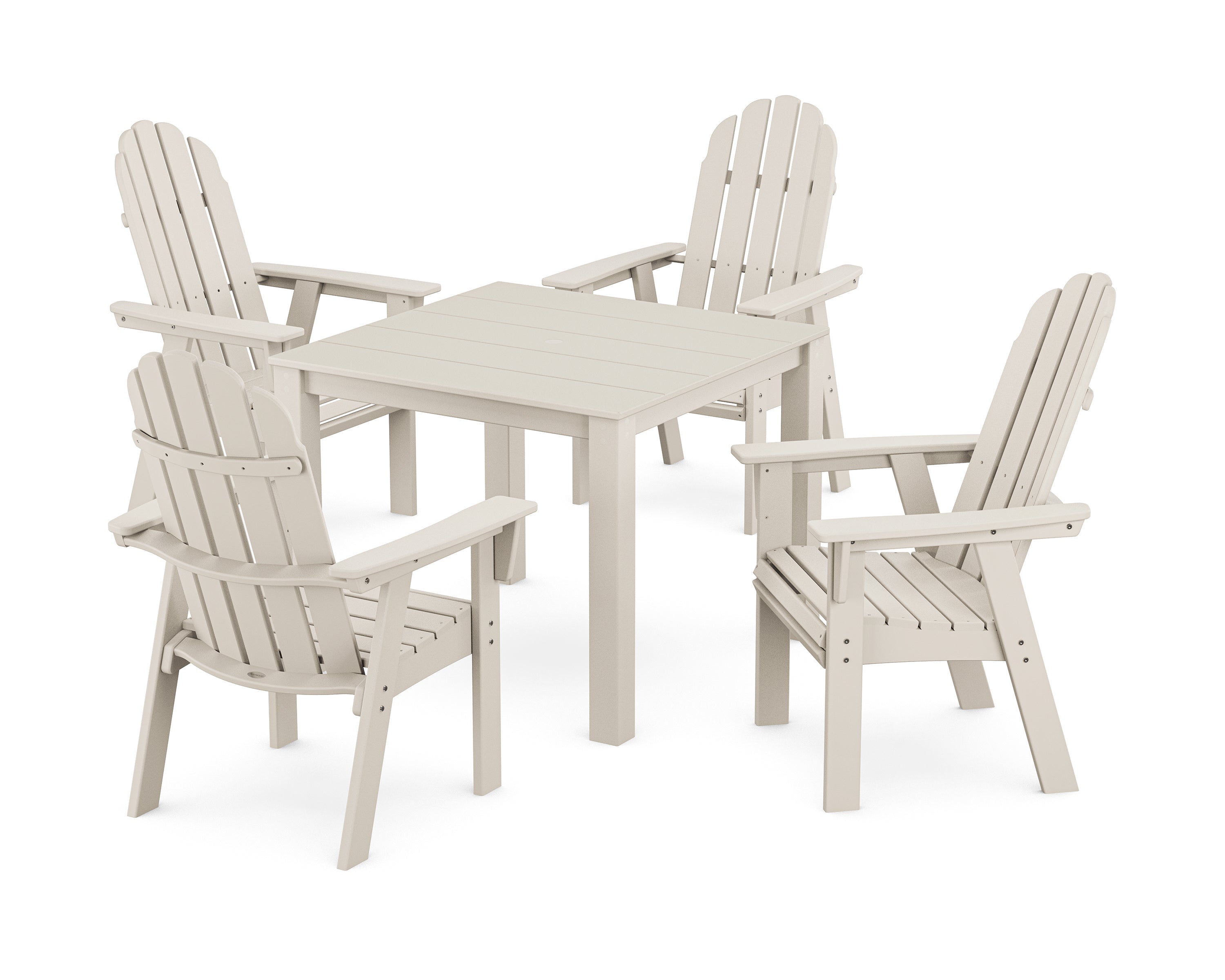 POLYWOOD® Vineyard Curveback Adirondack 5-Piece Parsons Dining Set in Sand