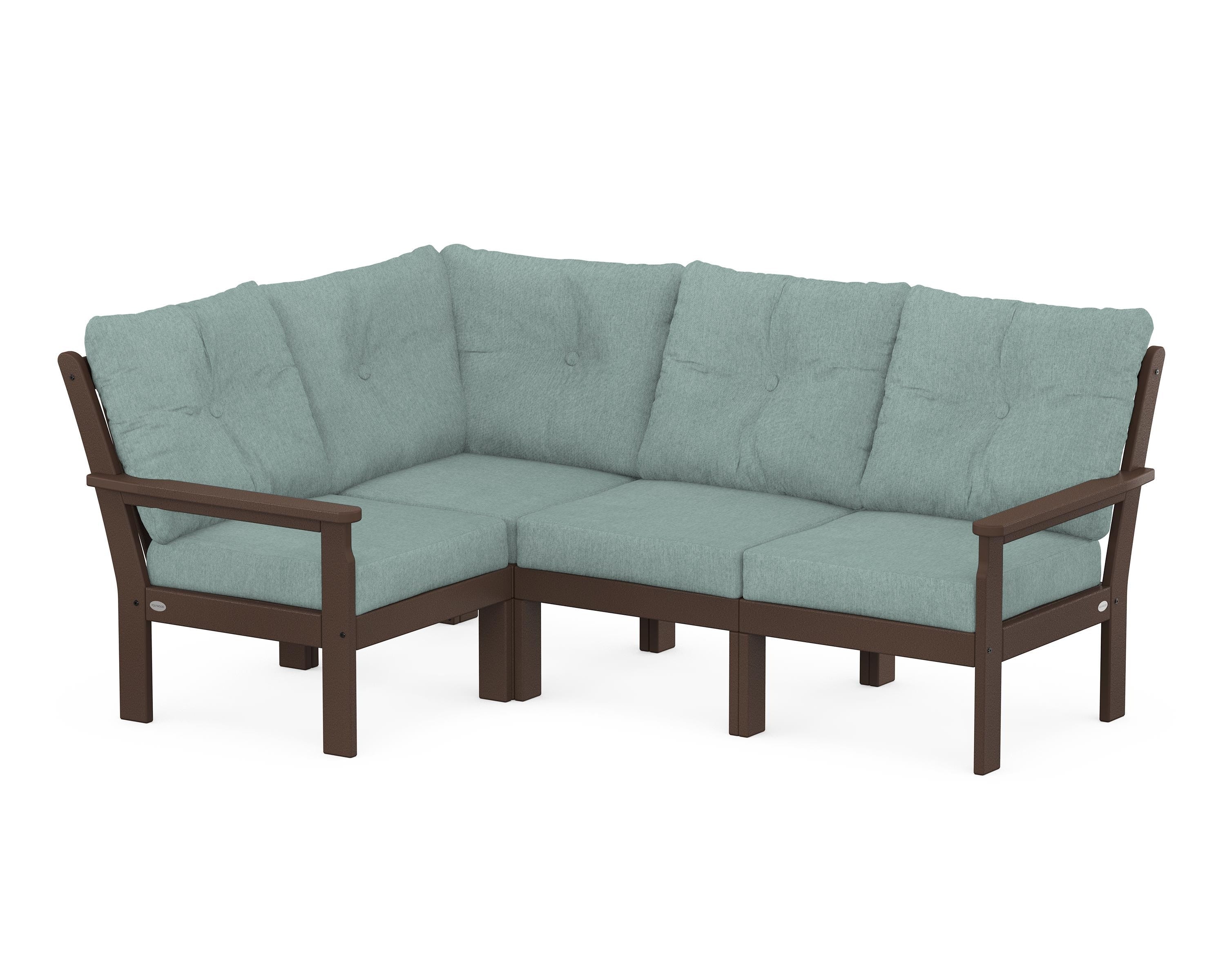 POLYWOOD Vineyard 4-Piece Sectional in Mahogany / Glacier Spa
