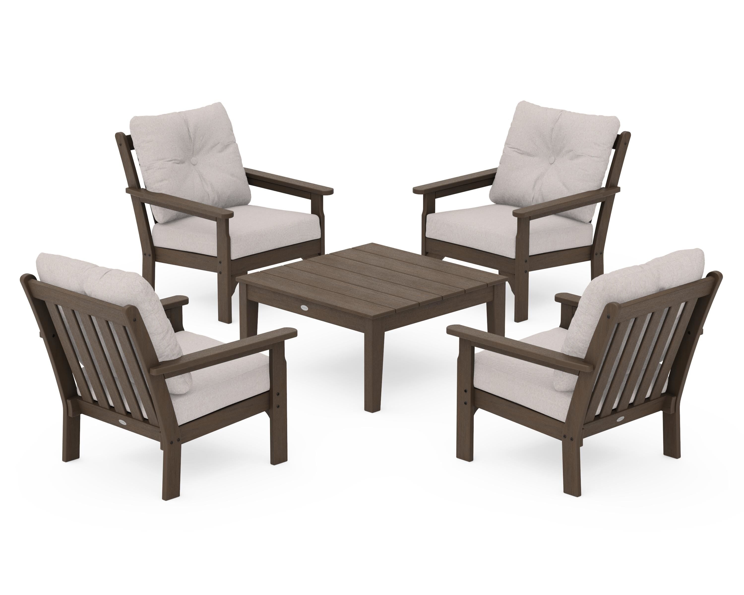 POLYWOOD Vineyard 5-Piece Deep Seating Conversation Set in Kona / Dune Burlap