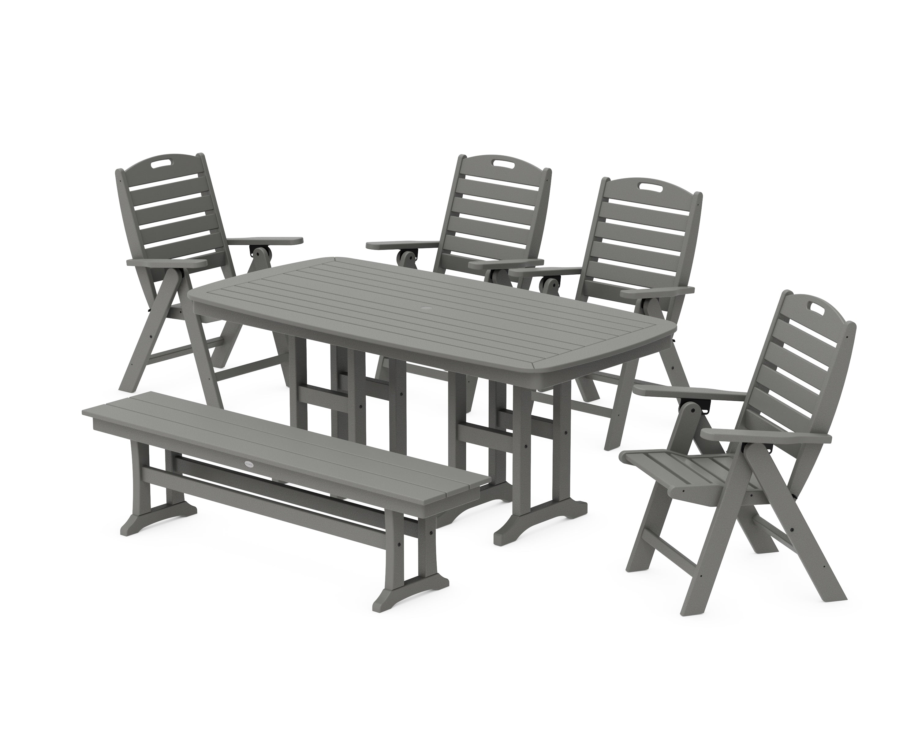 POLYWOOD Nautical Highback 6-Piece Dining Set with Bench in Slate Grey
