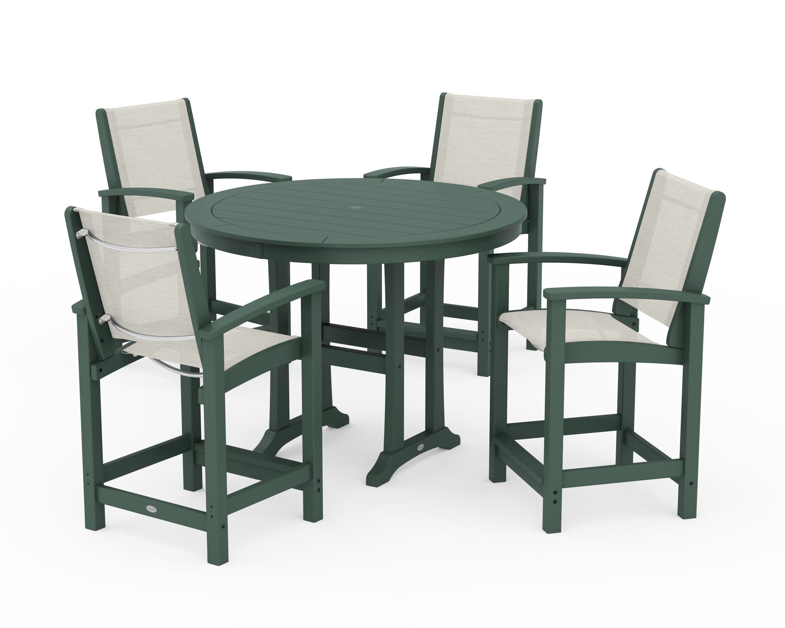 POLYWOOD Coastal 5-Piece Counter Set in Green / Parchment Sling