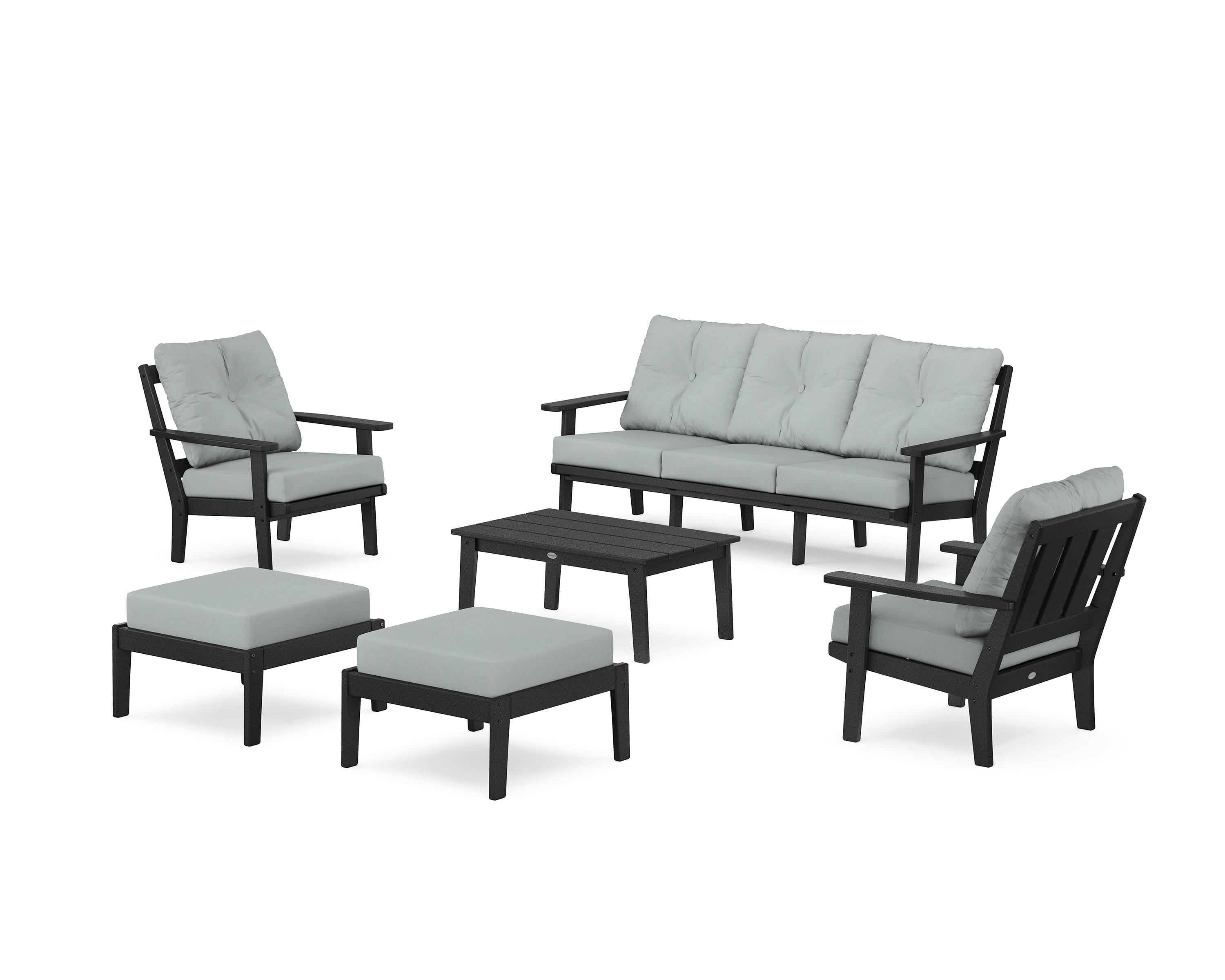 POLYWOOD Oxford 6-Piece Lounge Sofa Set in Black / Spa