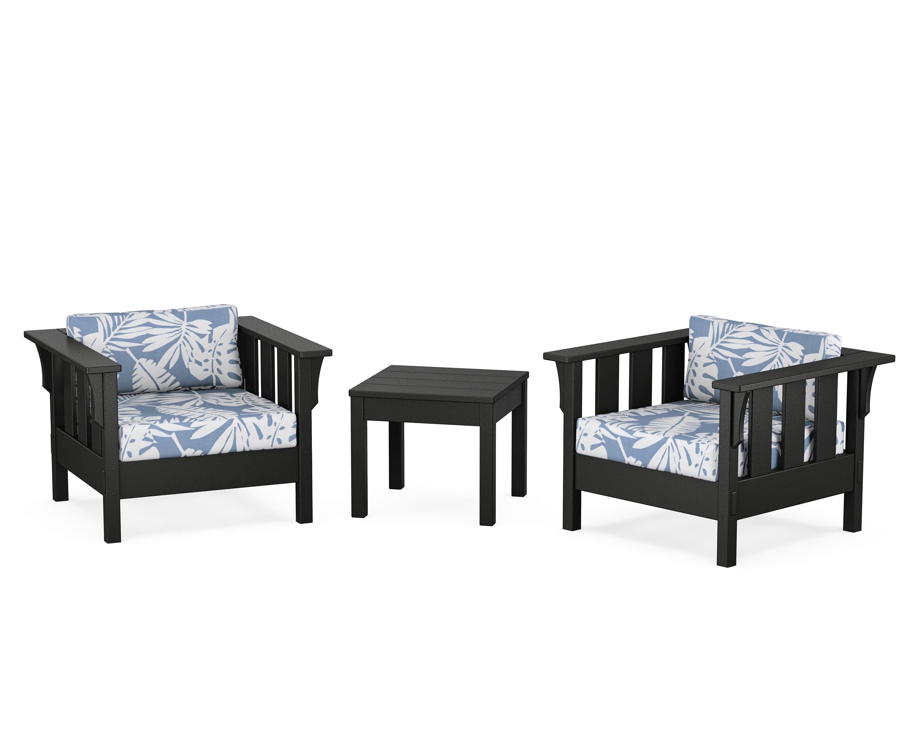 Martha Stewart by POLYWOOD Acadia 3-Piece Deep Seating Set in Black / Leaf Sky Blue