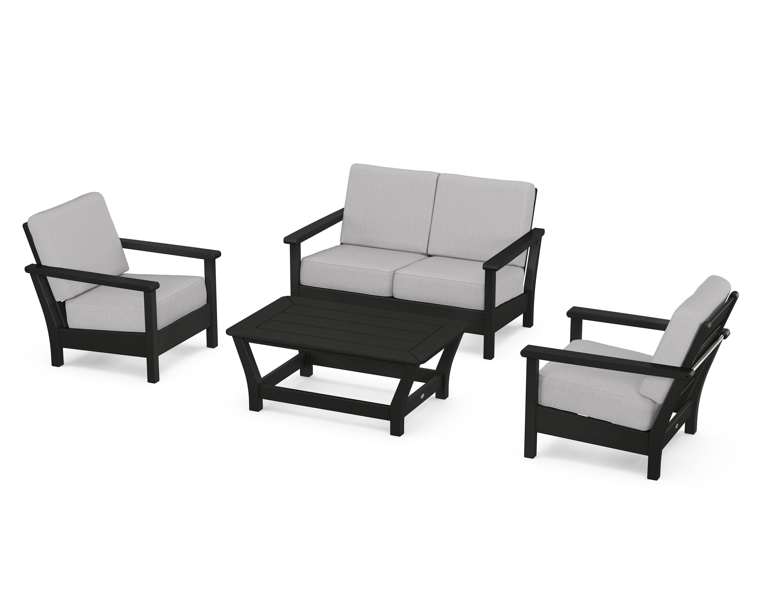 POLYWOOD Harbour 4-Piece Deep Seating Set in Black / Granite