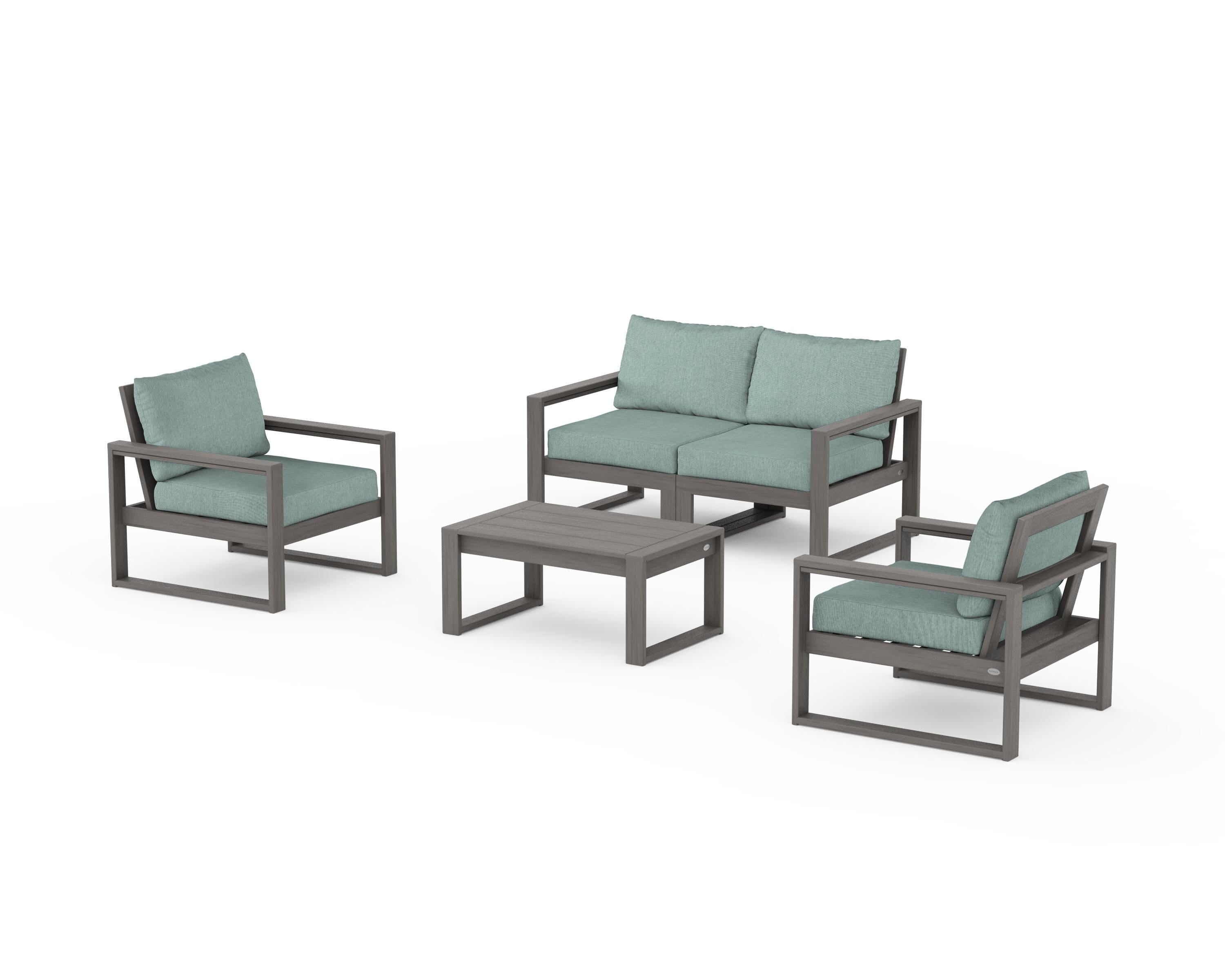 POLYWOOD EDGE Sectional 4-Piece Deep Seating Set with Loveseat in Driftwood / Glacier Spa