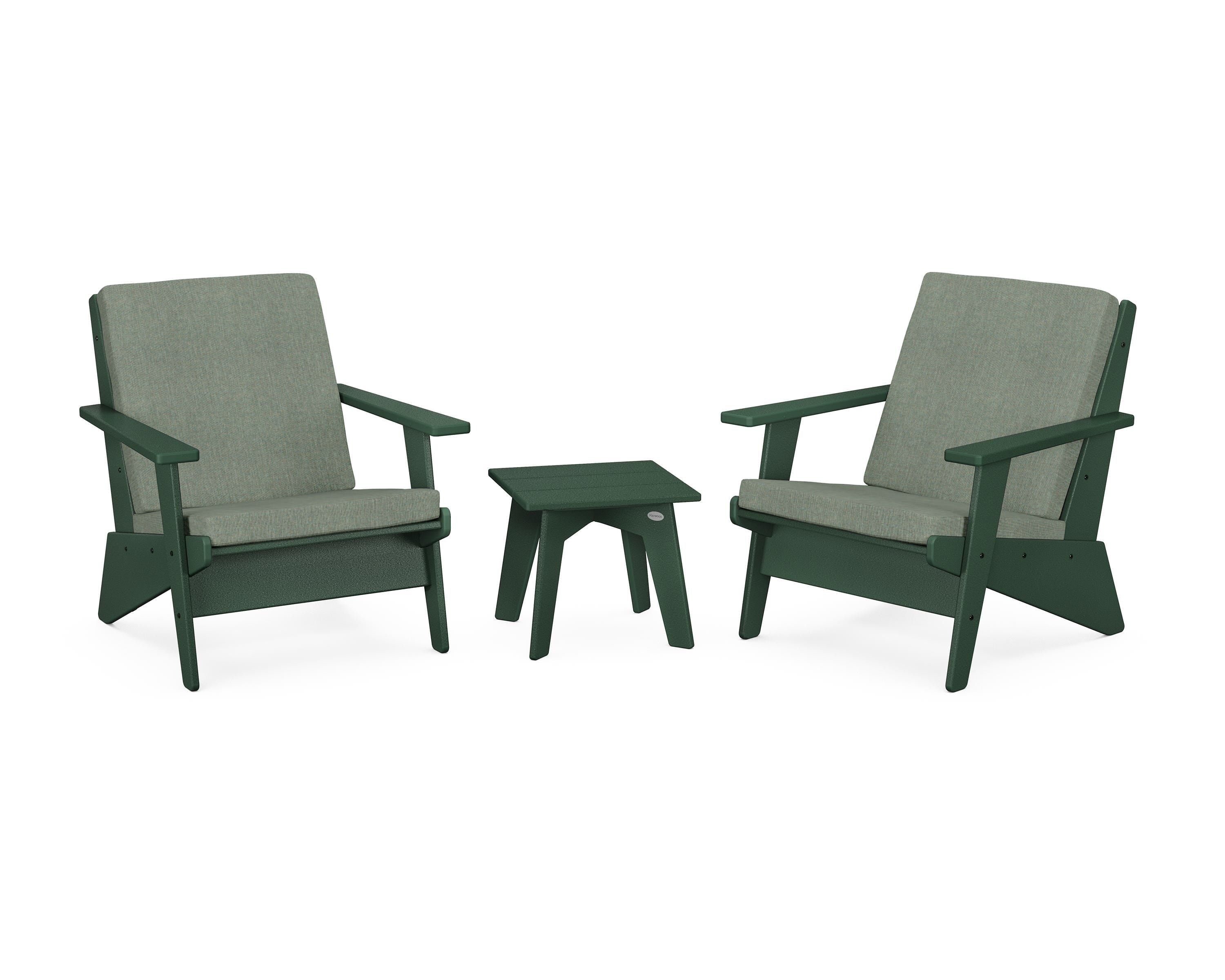 POLYWOOD Riviera Modern Lounge 3-Piece Set in Green / Cast Sage
