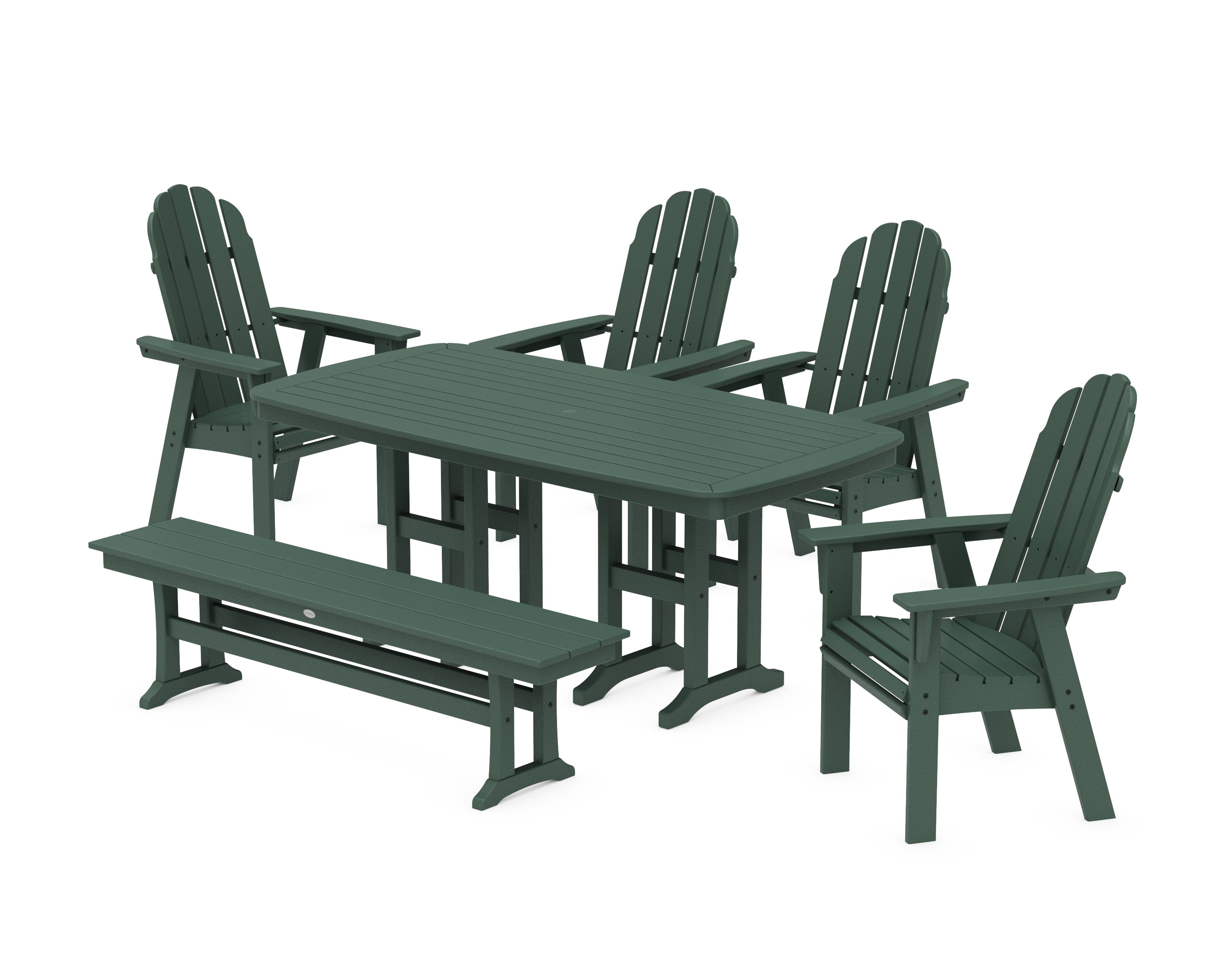 POLYWOOD Vineyard Curveback Adirondack Chair 6-Piece Dining Set with Bench in Green