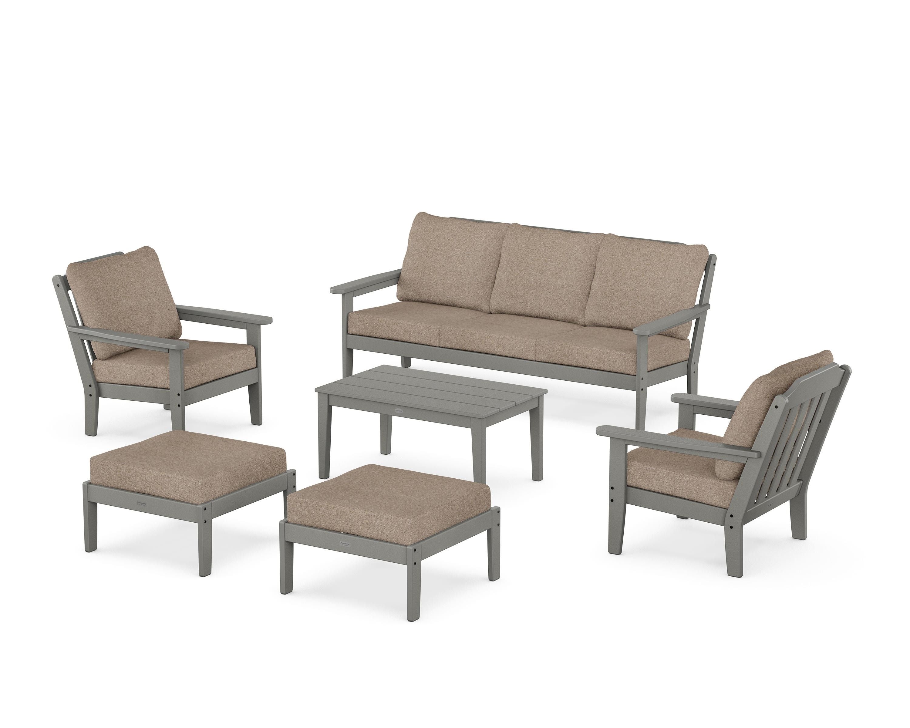 Country Living Cottage 6-Piece Lounge Sofa Set in Slate Grey / Spiced Burlap