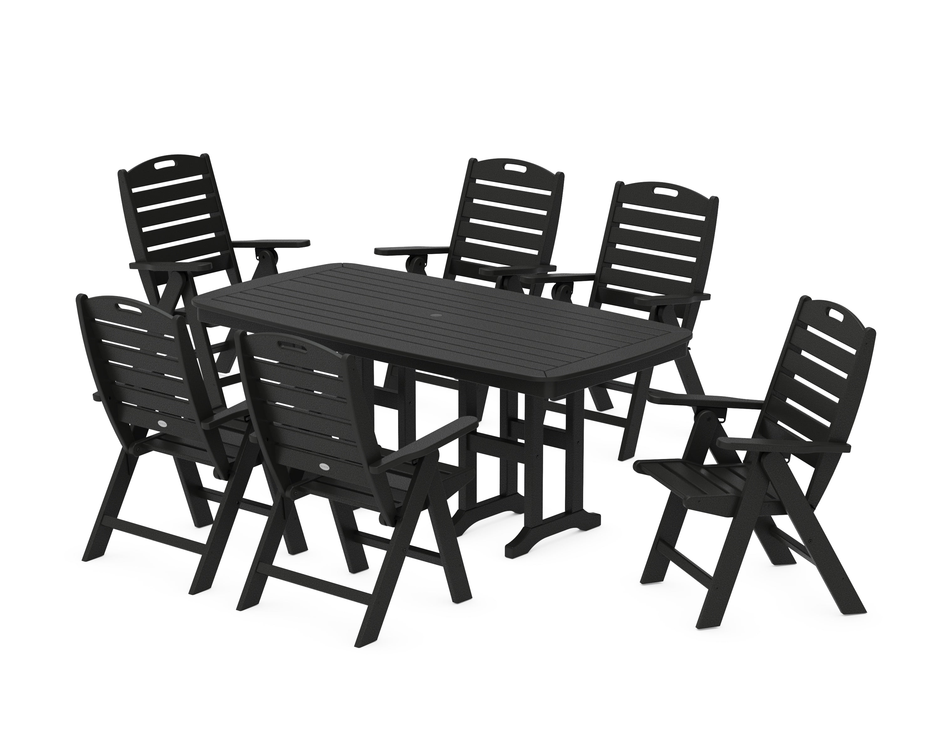 POLYWOOD Nautical Folding Highback Chair 7-Piece Dining Set in Black
