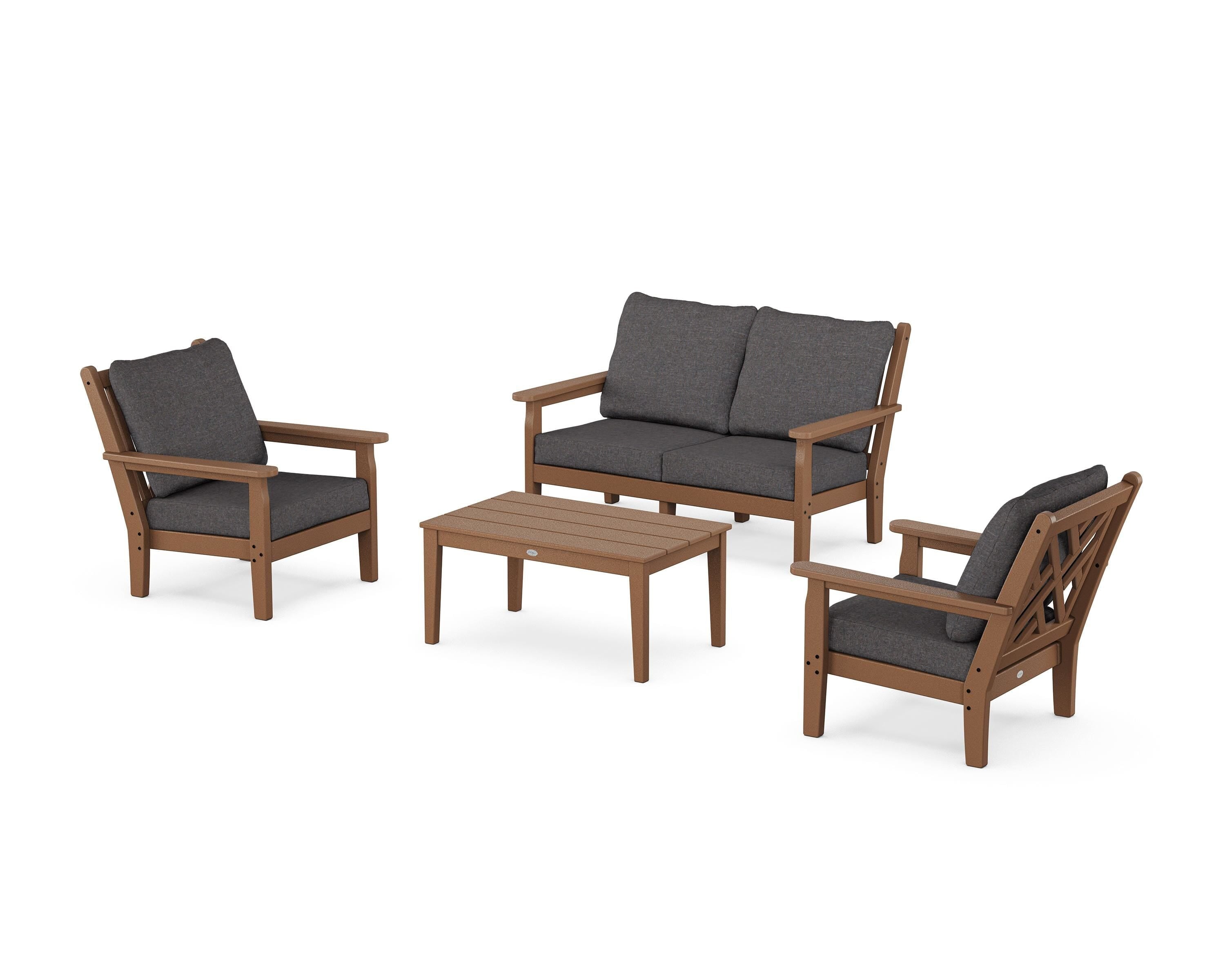 POLYWOOD Chippendale 4-Piece Deep Seating Set with Loveseat in Teak / Ash Charcoal