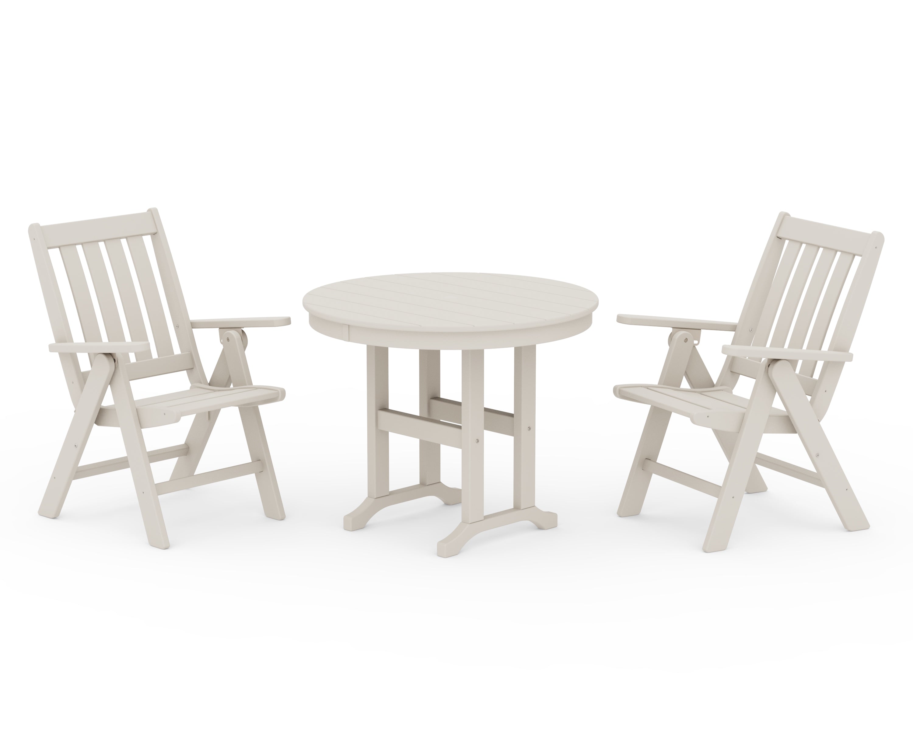 POLYWOOD Vineyard Folding Chair 3-Piece Round Dining Set in Sand