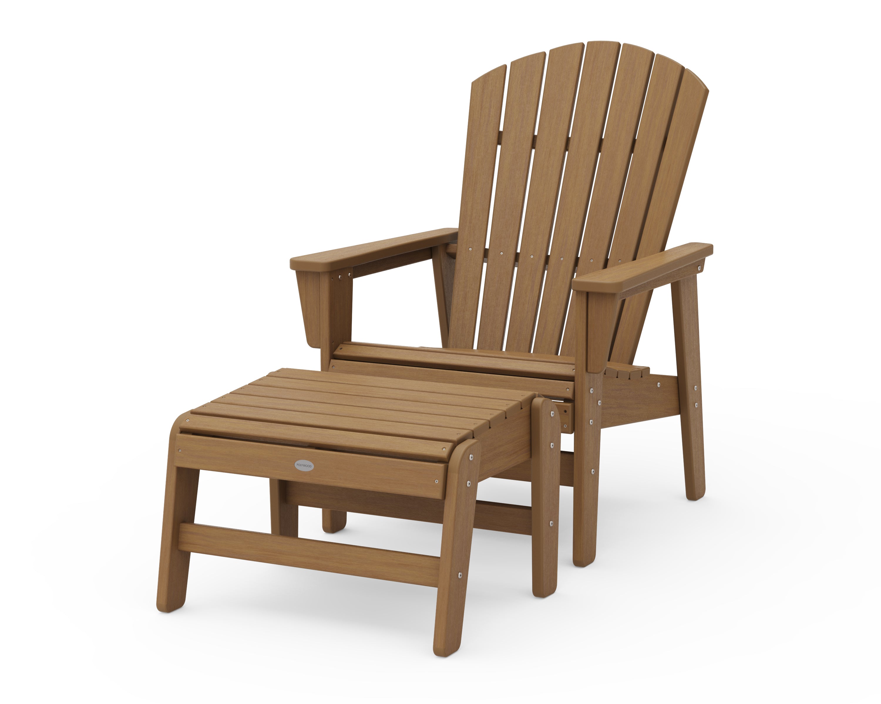 POLYWOOD Nautical Grand Upright Adirondack Chair with Ottoman in Natural