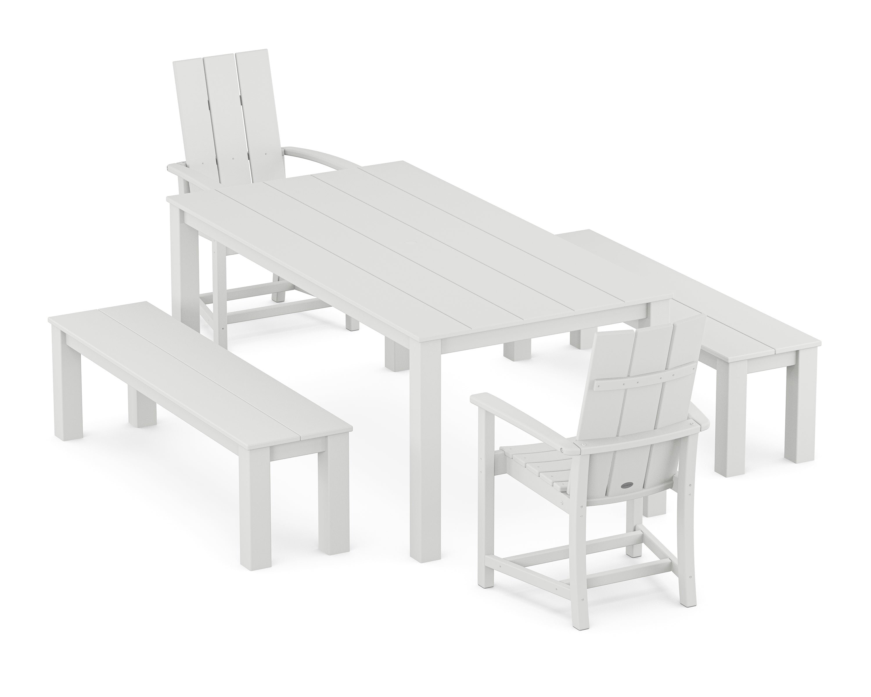 POLYWOOD® Modern Adirondack 5-Piece Parsons Dining Set with Benches in White