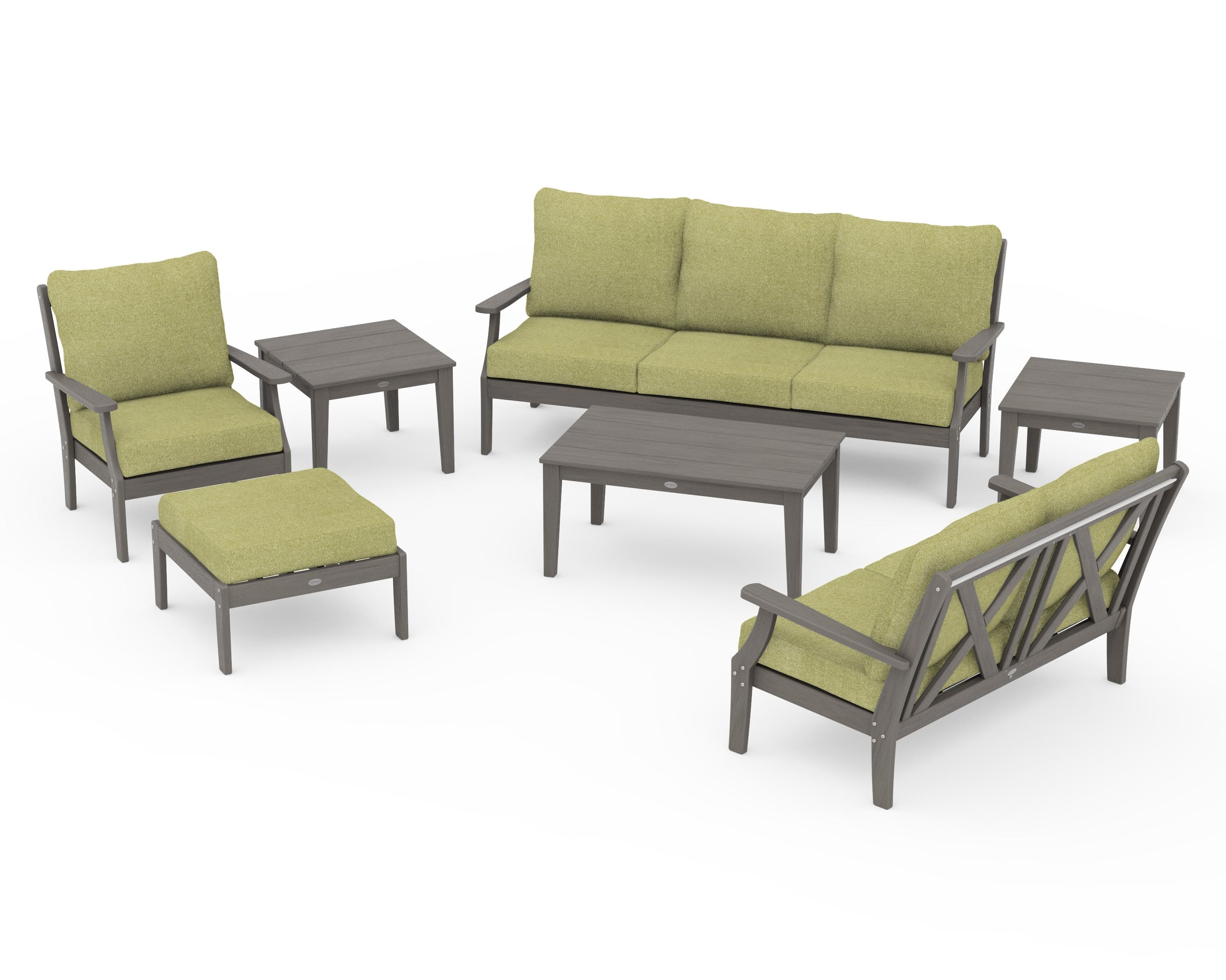 POLYWOOD Braxton 7-Piece Deep Seating Set in Driftwood / Chartreuse Boucle