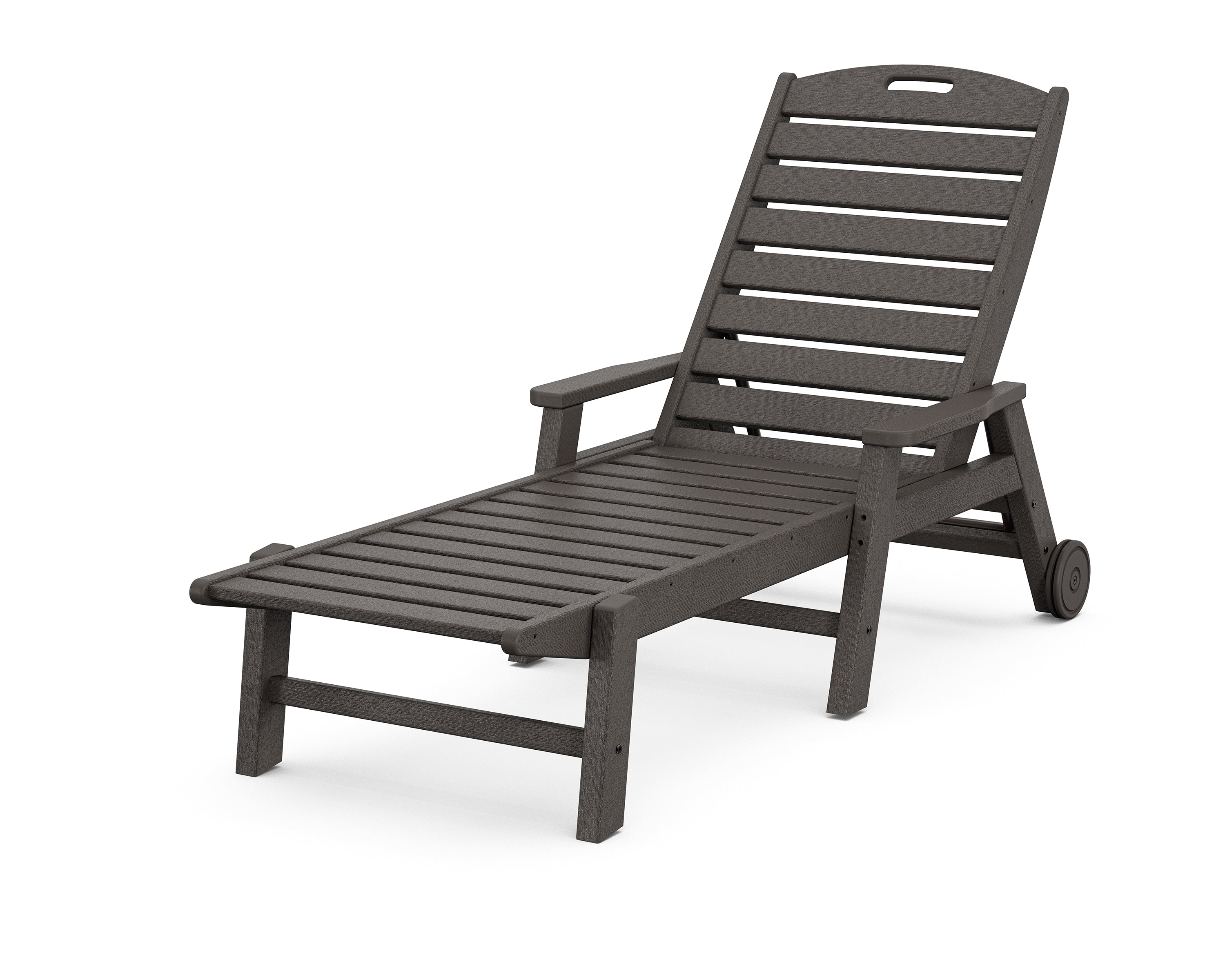 POLYWOOD Nautical Chaise with Arms & Wheels in Vintage Coffee