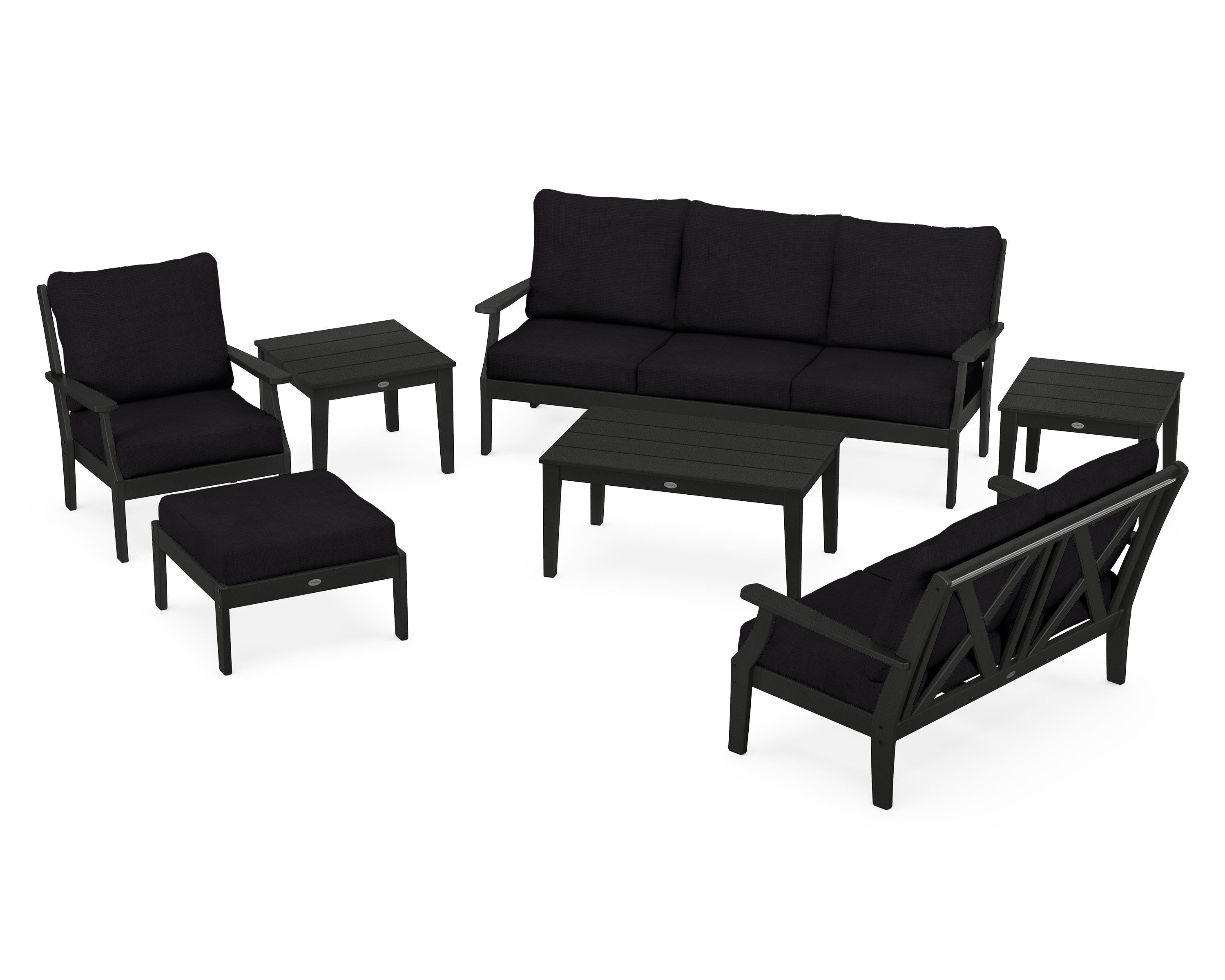 POLYWOOD Braxton 7-Piece Deep Seating Set in Black / Midnight Linen