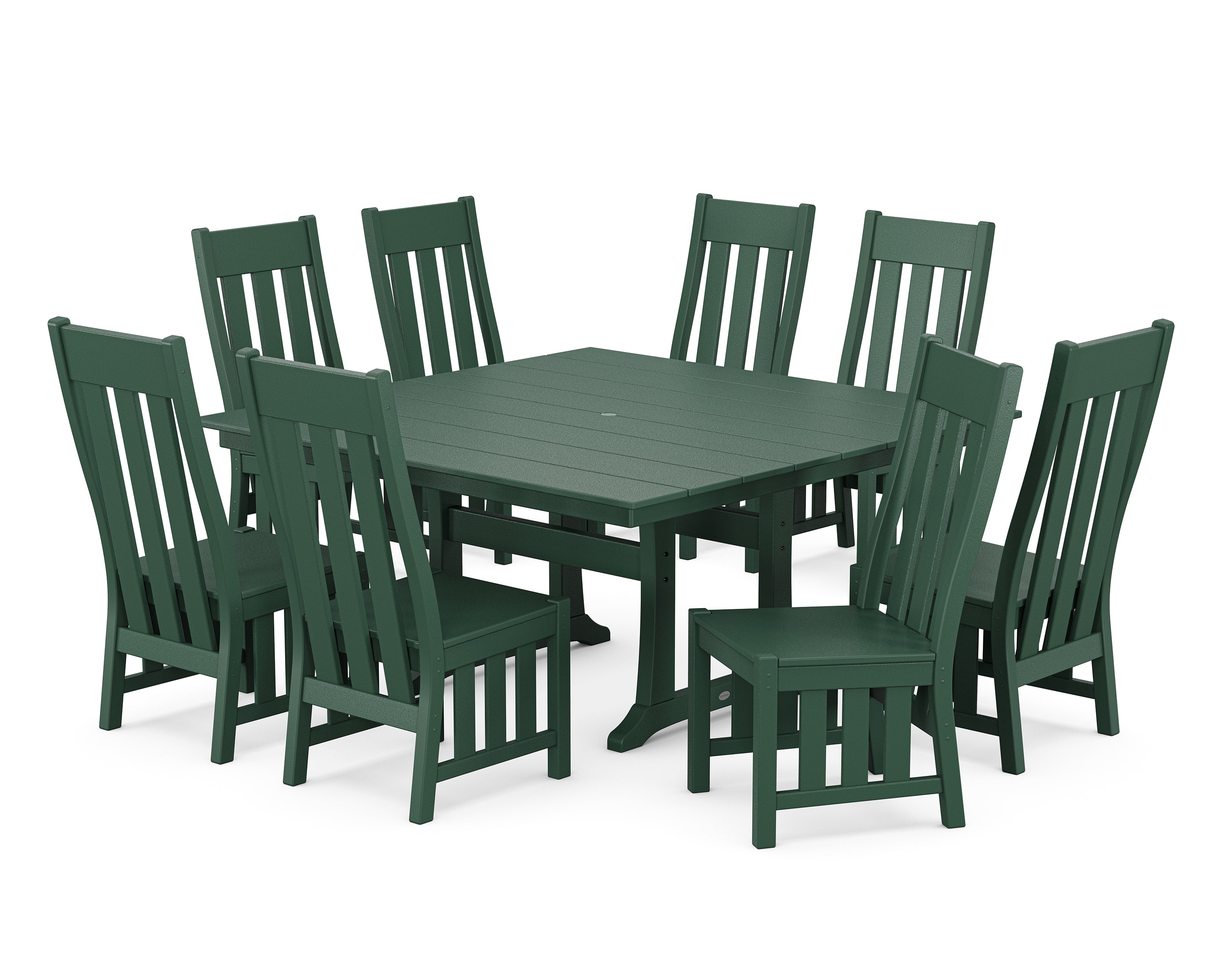 Martha Stewart by POLYWOOD® Acadia Side Chair 9-Piece Square Farmhouse Dining Set with Trestle Legs in Green