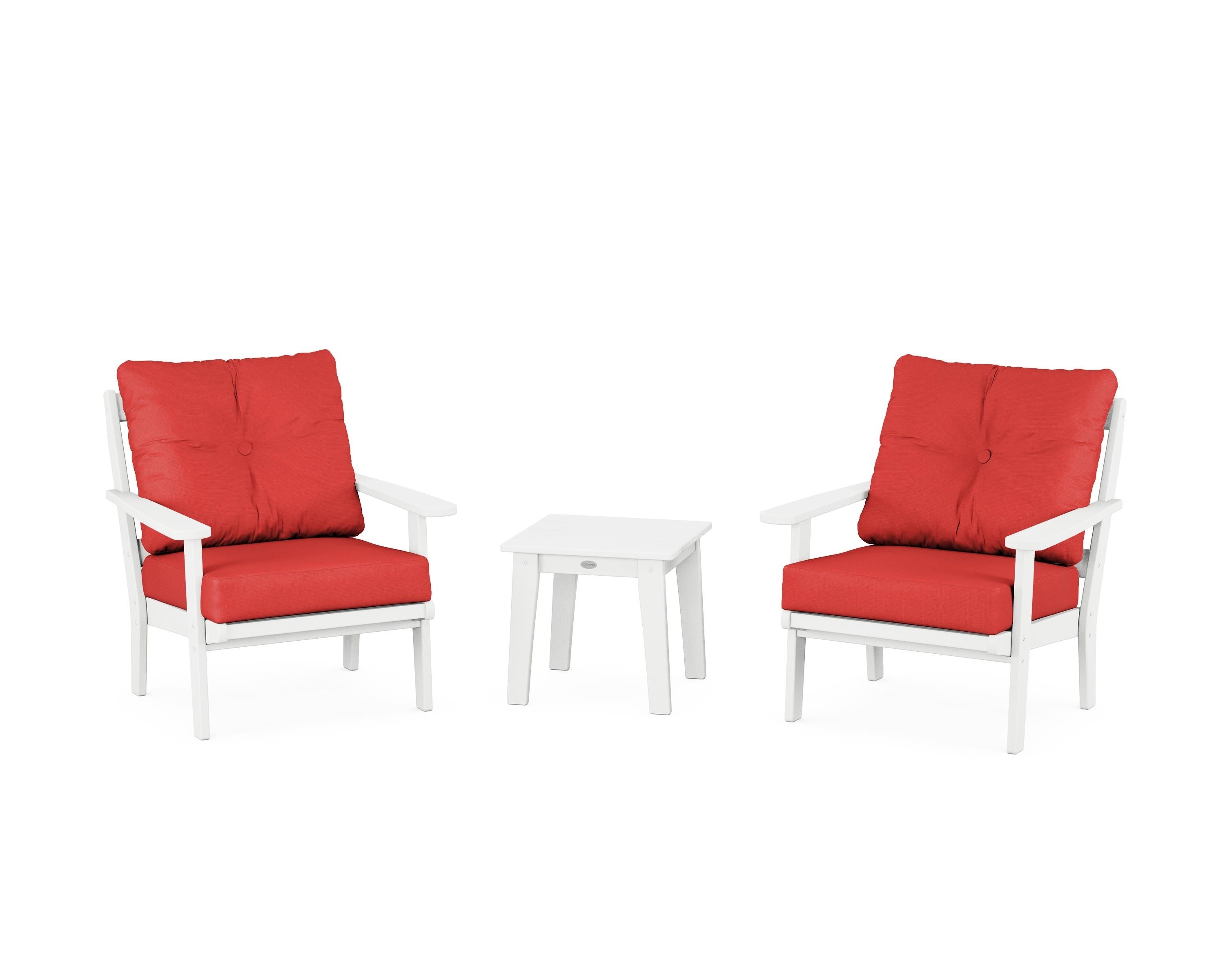 POLYWOOD Mission 3-Piece Deep Seating Set in White / Crimson Linen