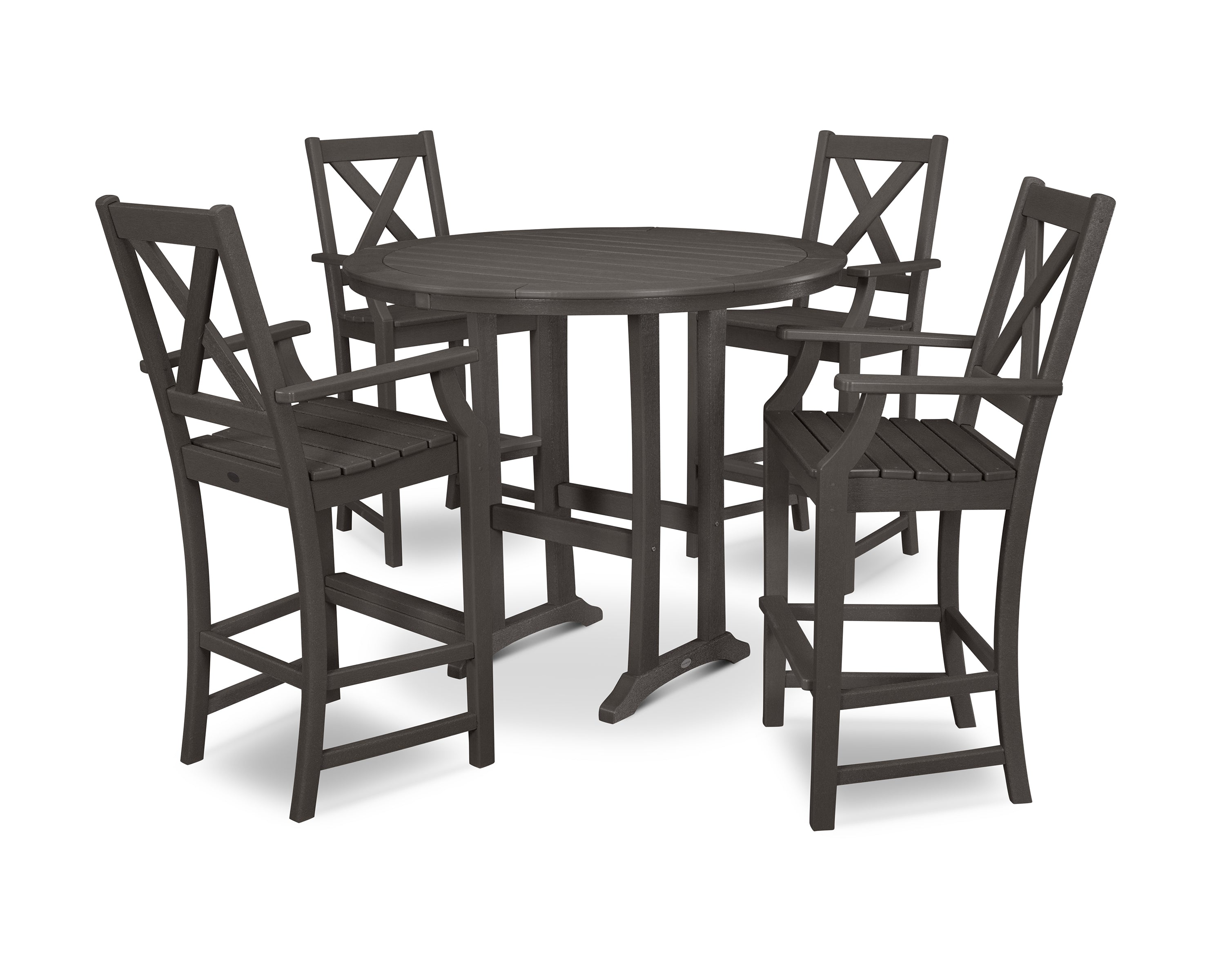 POLYWOOD® Braxton 5-Piece Nautical Trestle Arm Chair Bar Set in Vintage Coffee