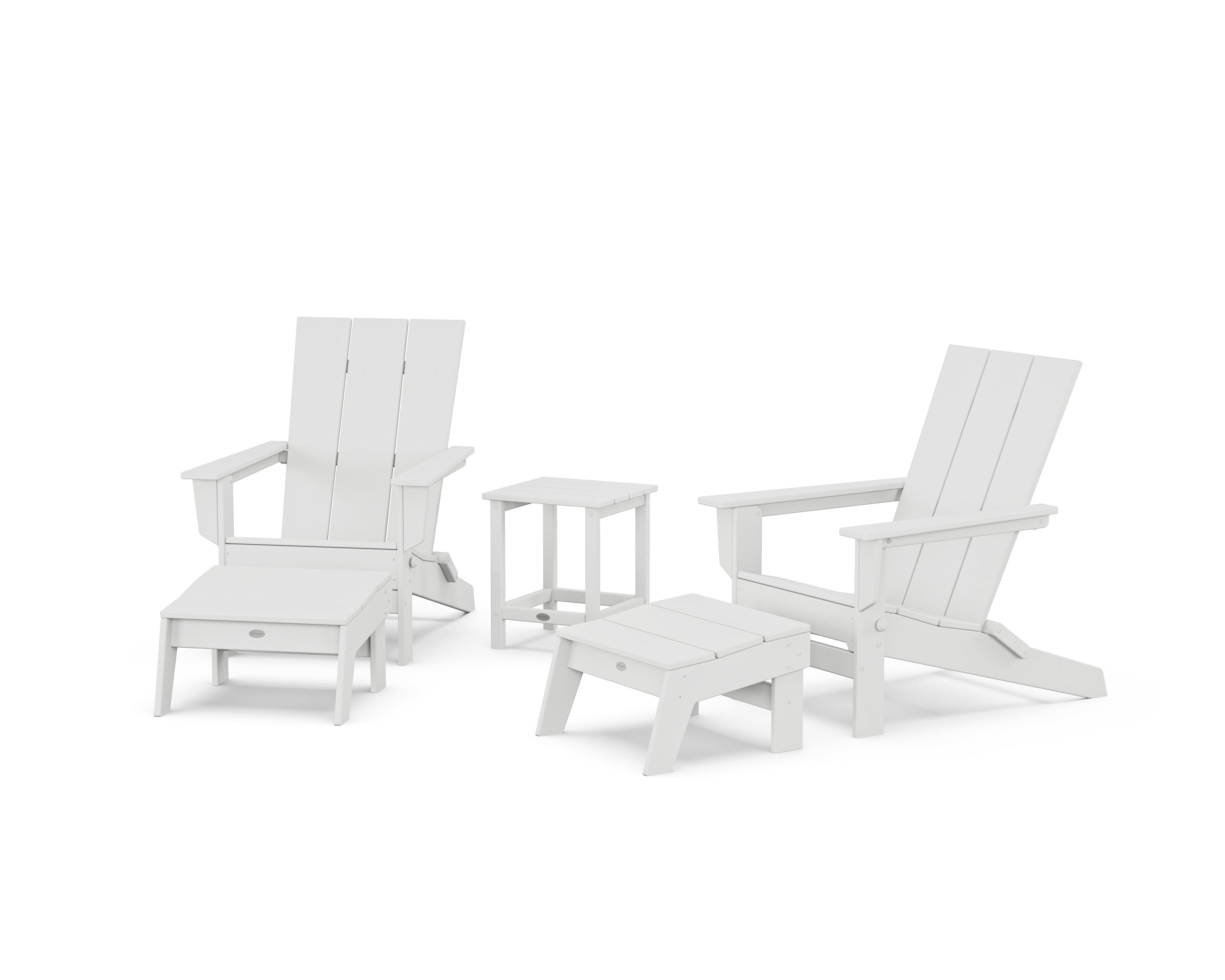POLYWOOD® 5-Piece Modern Studio Folding Adirondack Set with Ottomans and Side Table  in White
