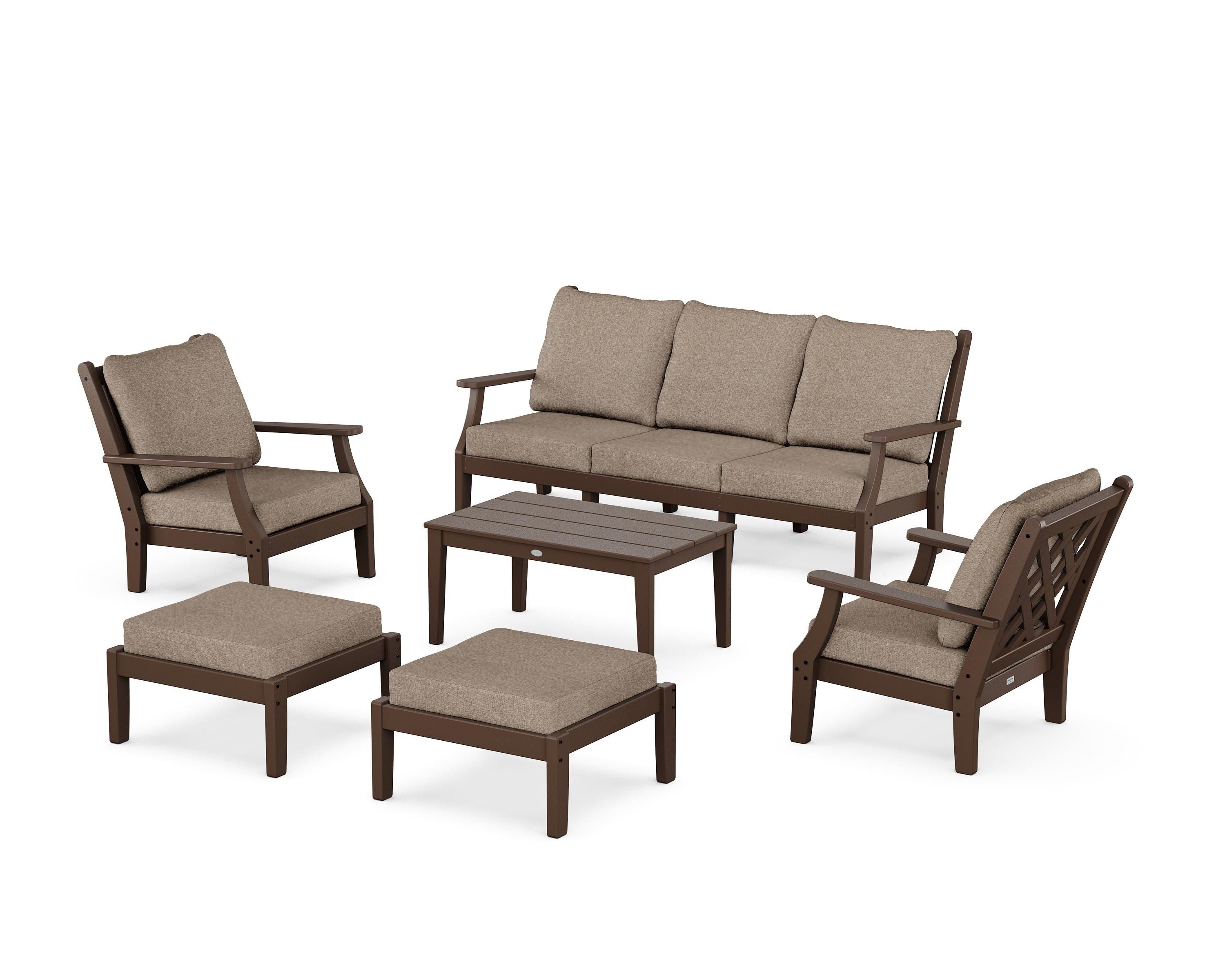 Country Living Wovendale 6-Piece Lounge Sofa Set in Mahogany / Spiced Burlap