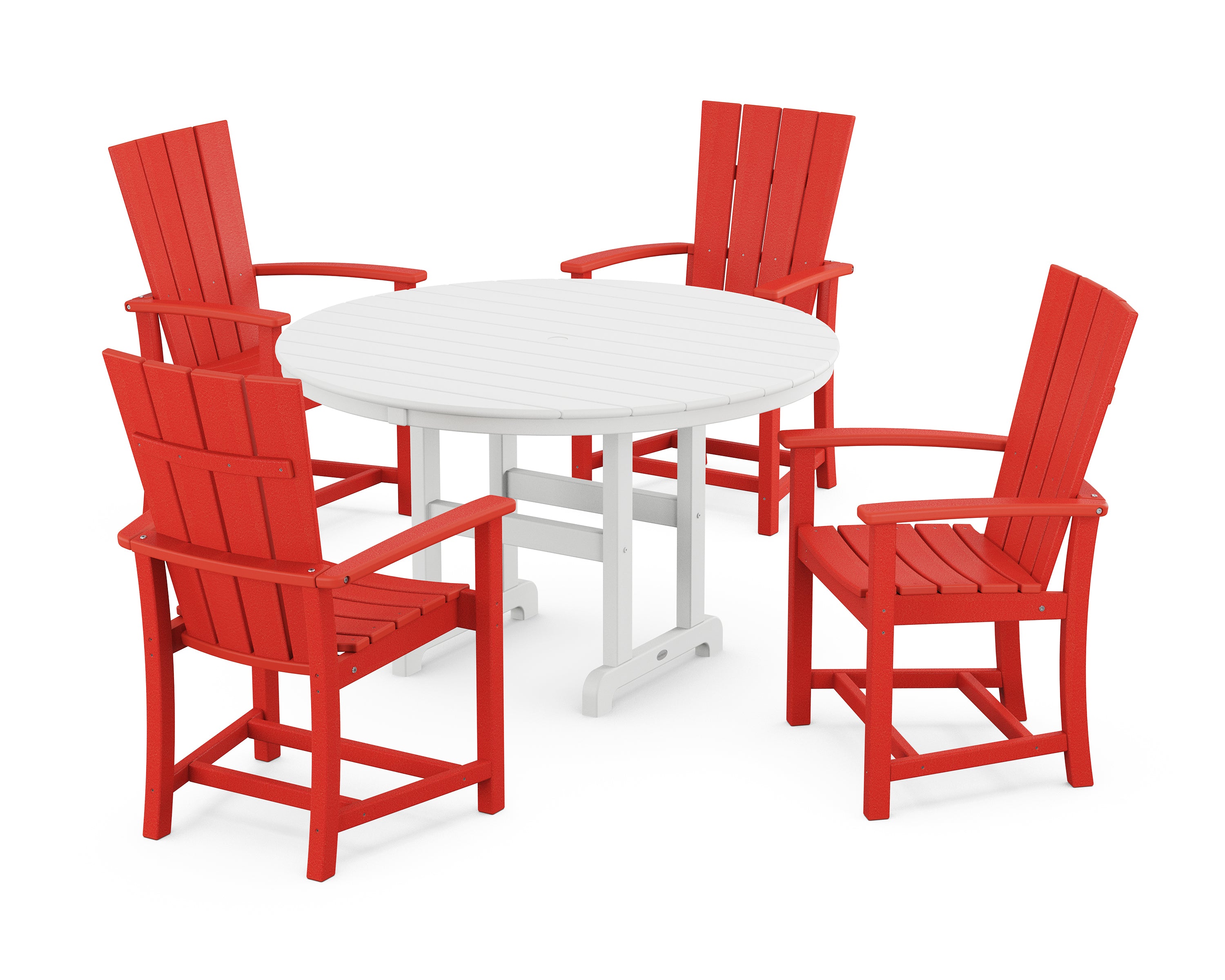 POLYWOOD® Quattro 5-Piece Round Farmhouse Dining Set in Sunset Red / White