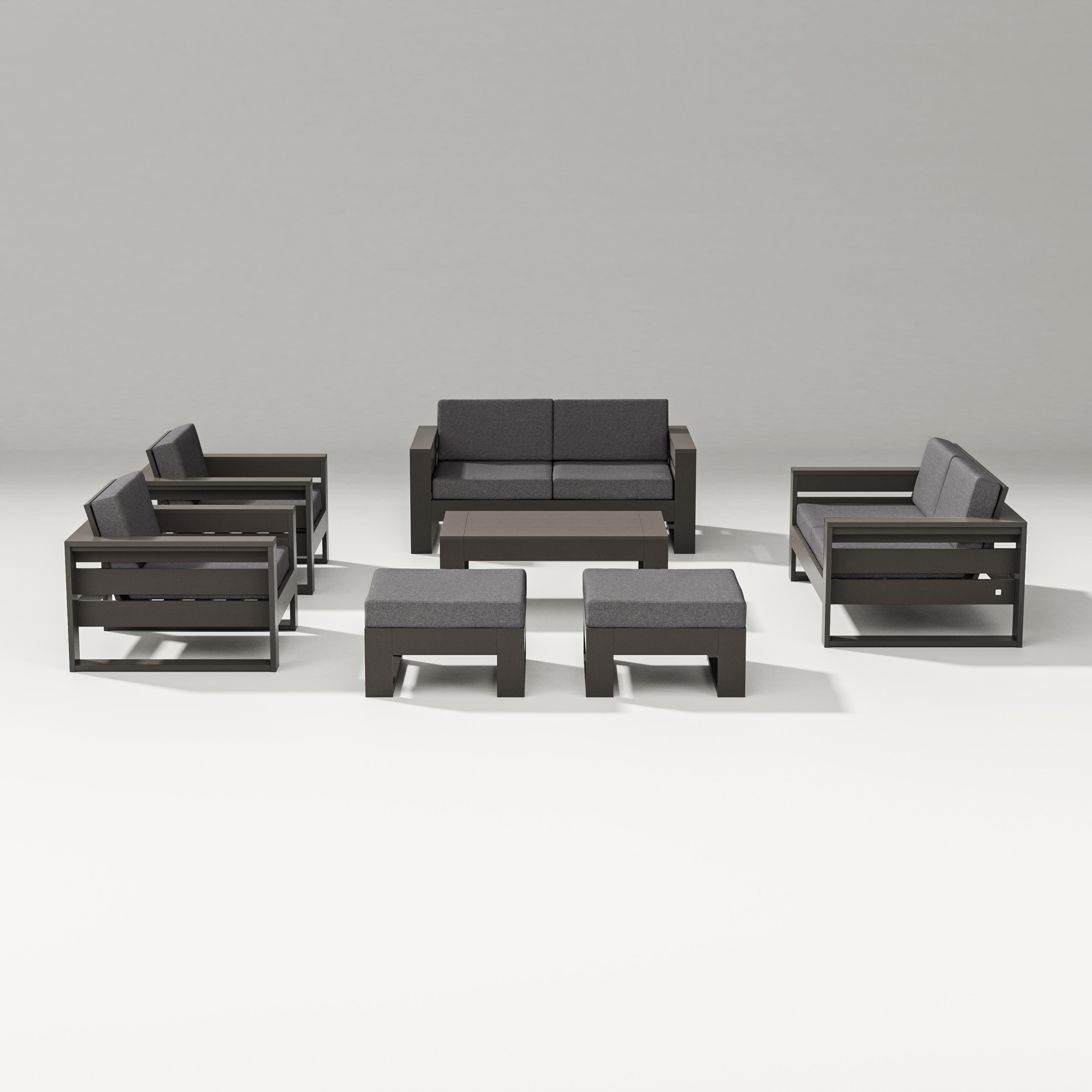PW Designer Series Latitude 7-Piece Lounge Loveseat Set in Vintage Coffee / Ash Charcoal