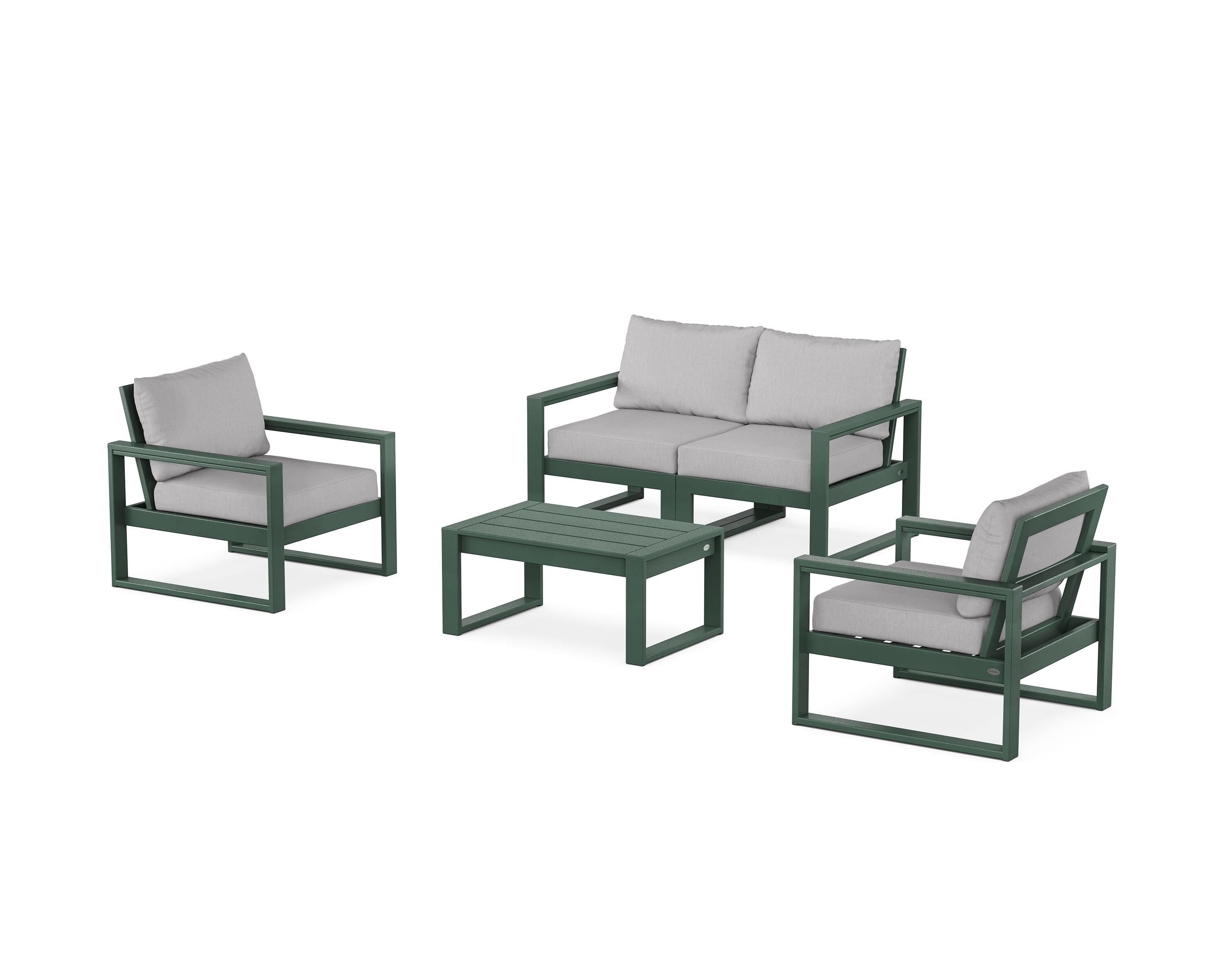 POLYWOOD EDGE Sectional 4-Piece Deep Seating Set with Loveseat in Green / Granite