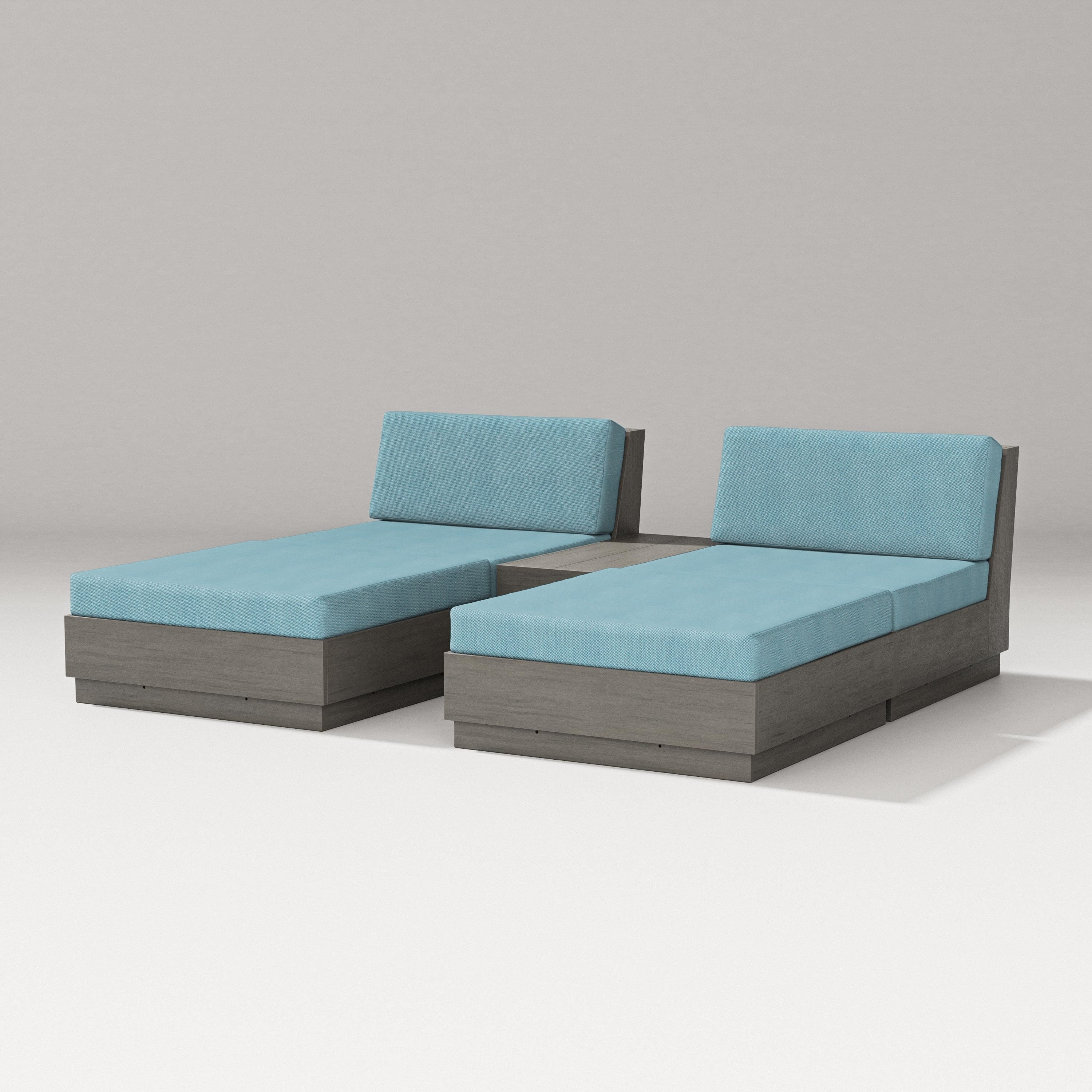 PW Designer Series Elevate Double Chaise Set in Driftwood / Lattice Sky Blue