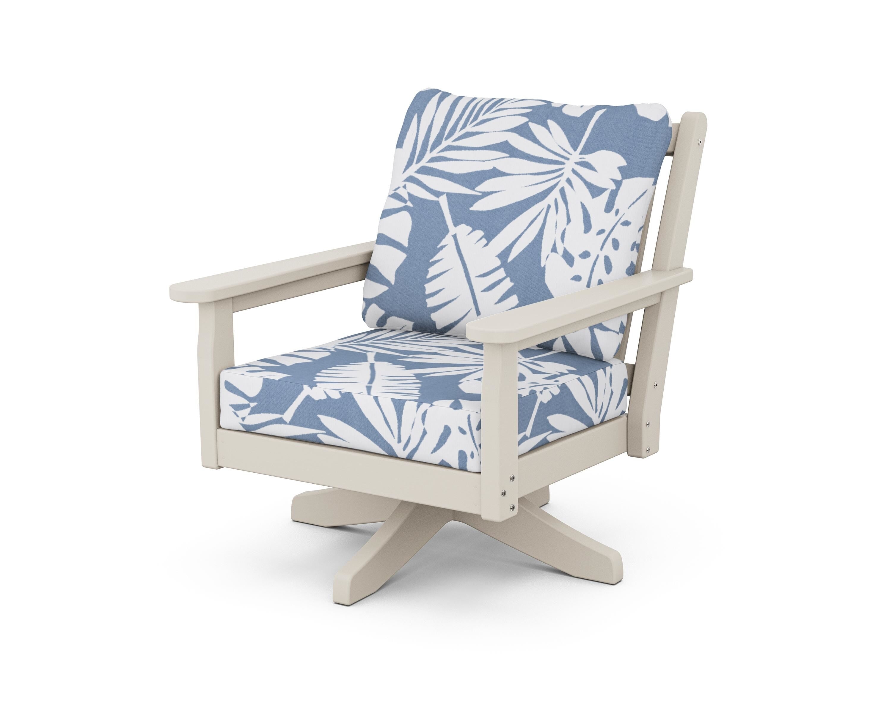 POLYWOOD Chippendale Deep Seating Swivel Chair in Sand / Leaf Sky Blue