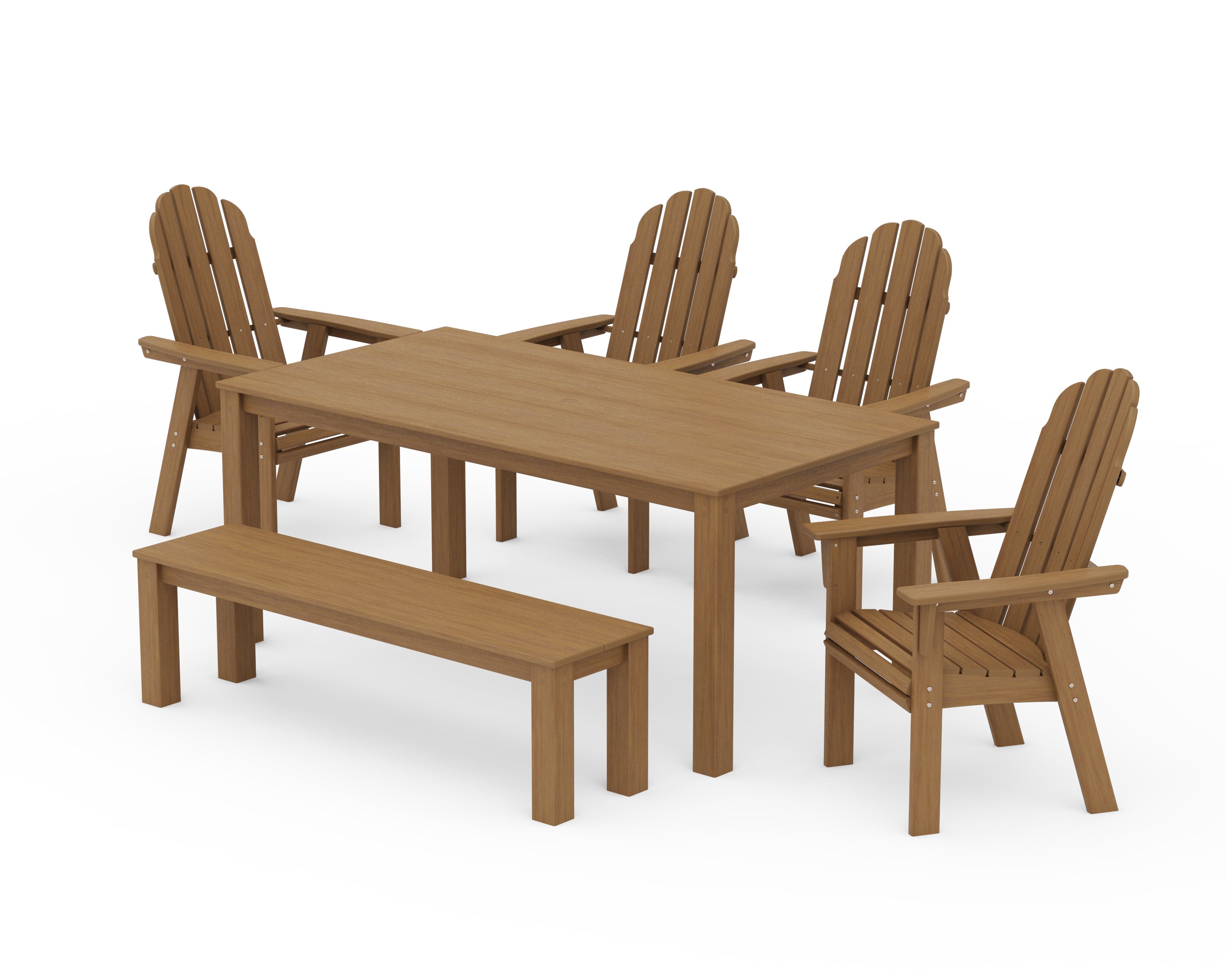 POLYWOOD Vineyard Curveback Adirondack 6-Piece Parsons Dining Set with Bench in Natural