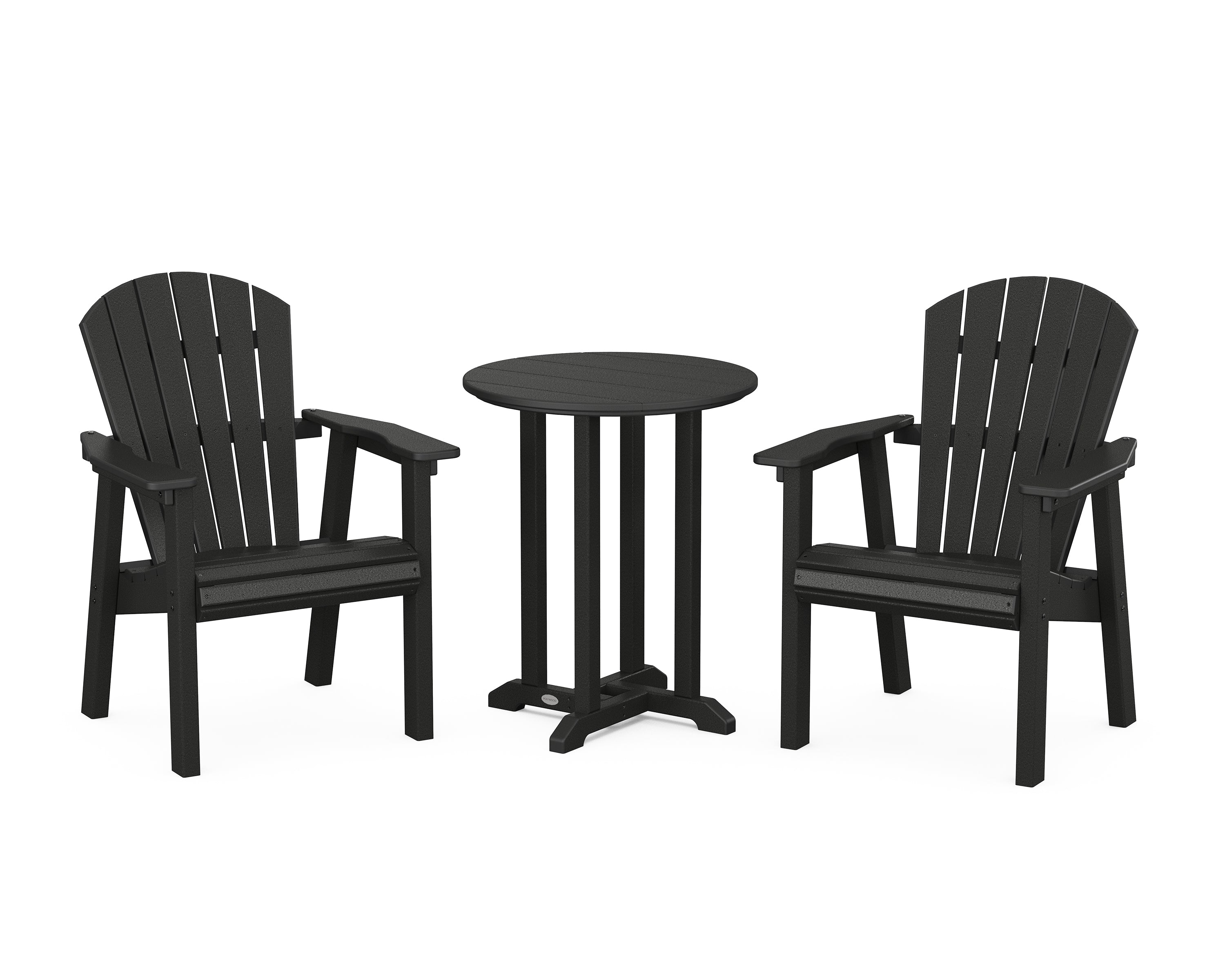 POLYWOOD Seashell 3-Piece Round Farmhouse Bistro Dining Set in Black