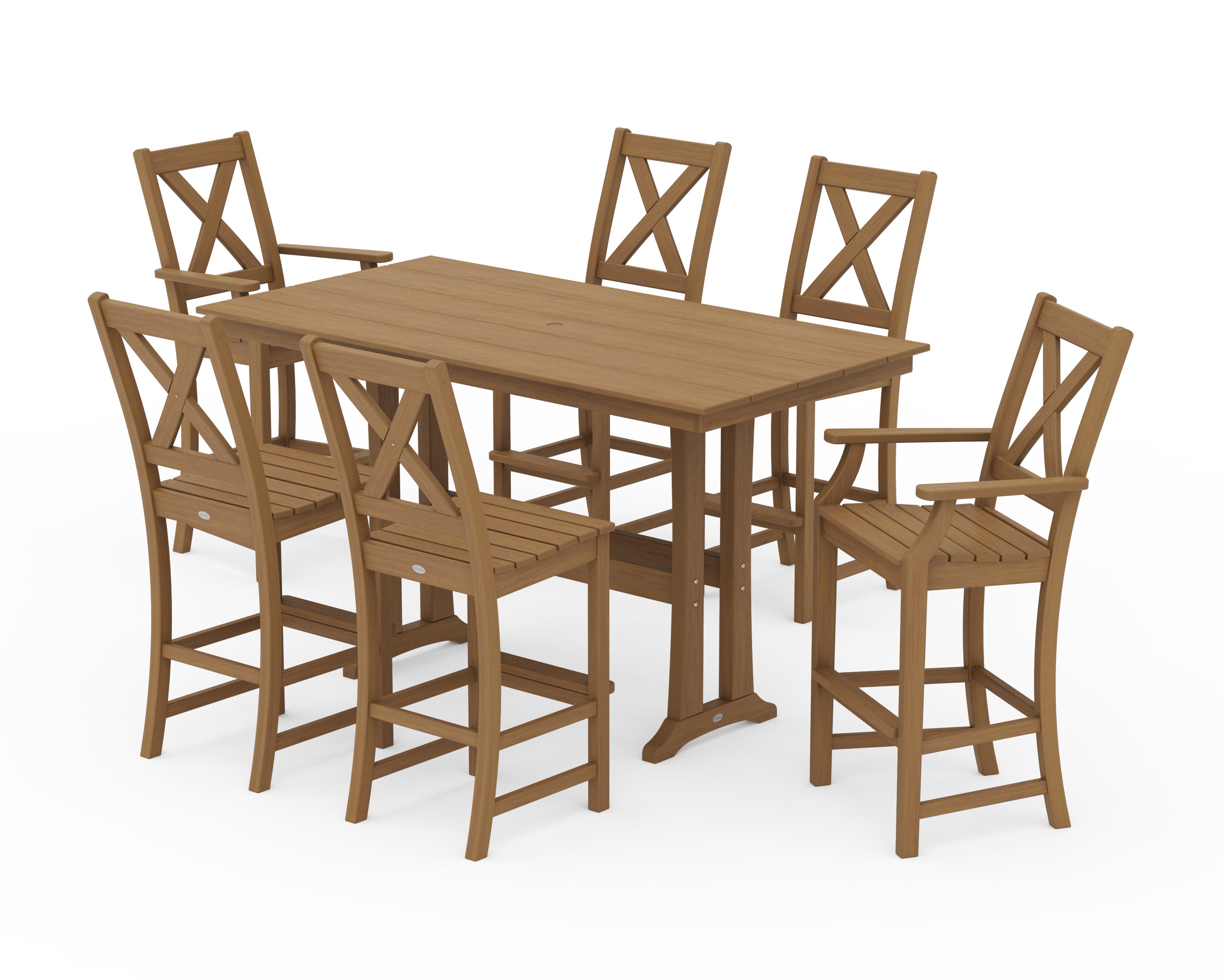 POLYWOOD Braxton 7-Piece Farmhouse Trestle Bar Set in Natural
