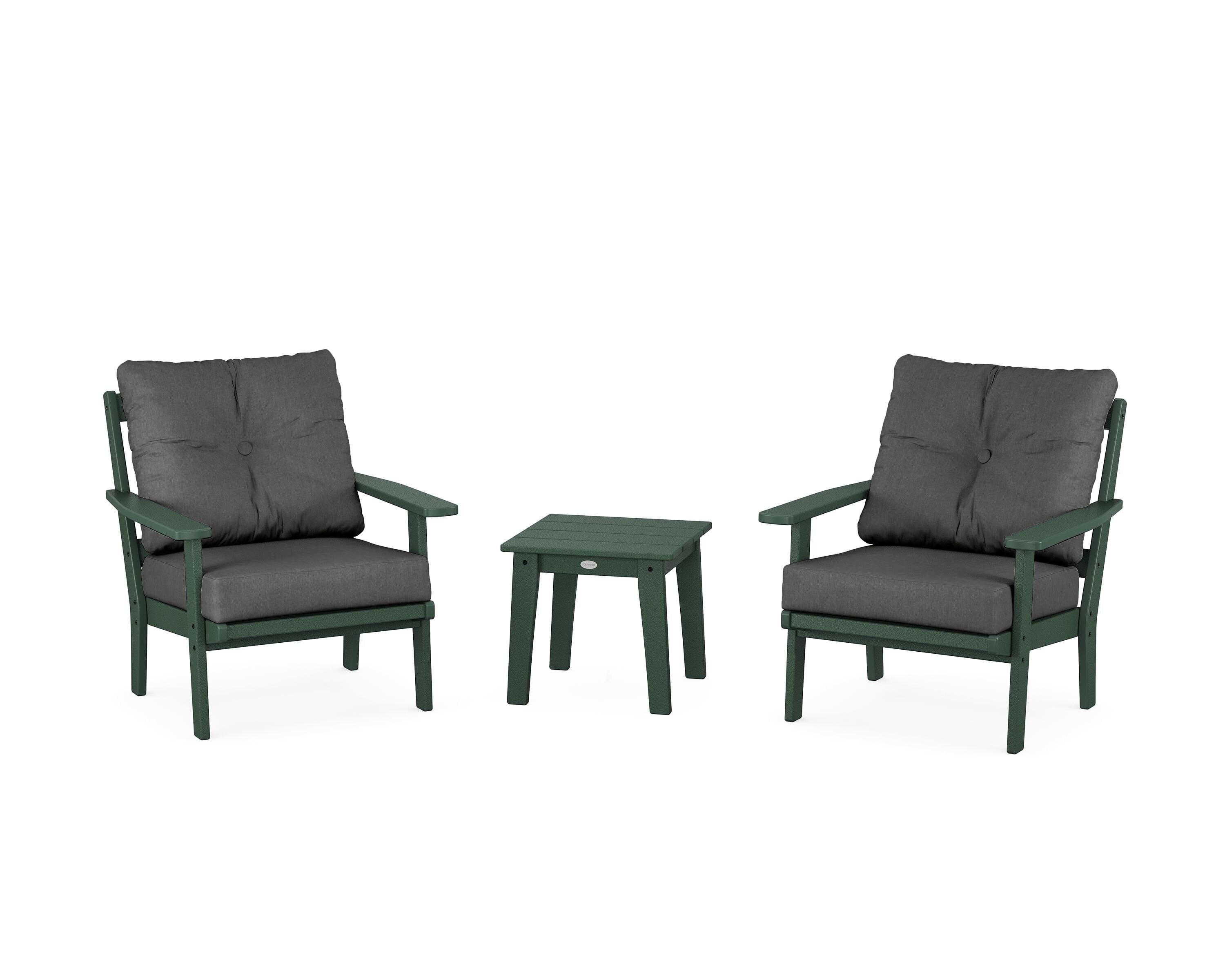 POLYWOOD Oxford 3-Piece Deep Seating Set in Green / Spectrum Carbon