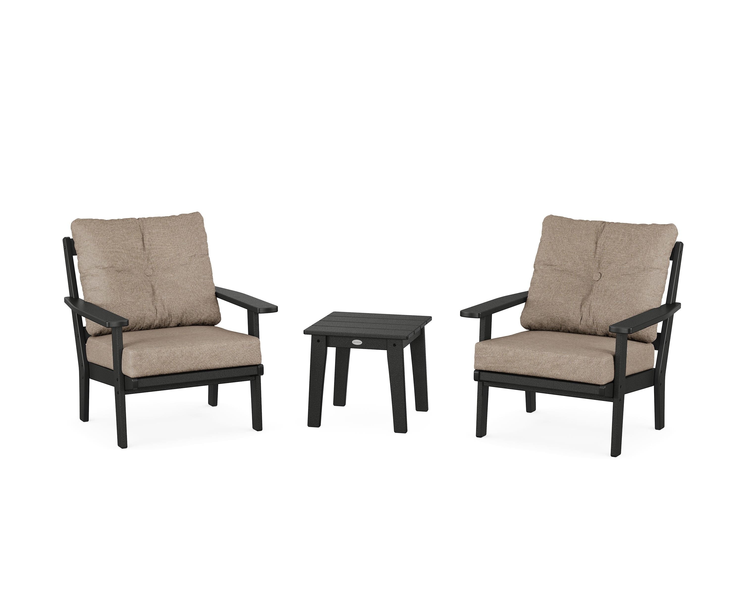 POLYWOOD Prairie 3-Piece Deep Seating Set in Black / Spiced Burlap