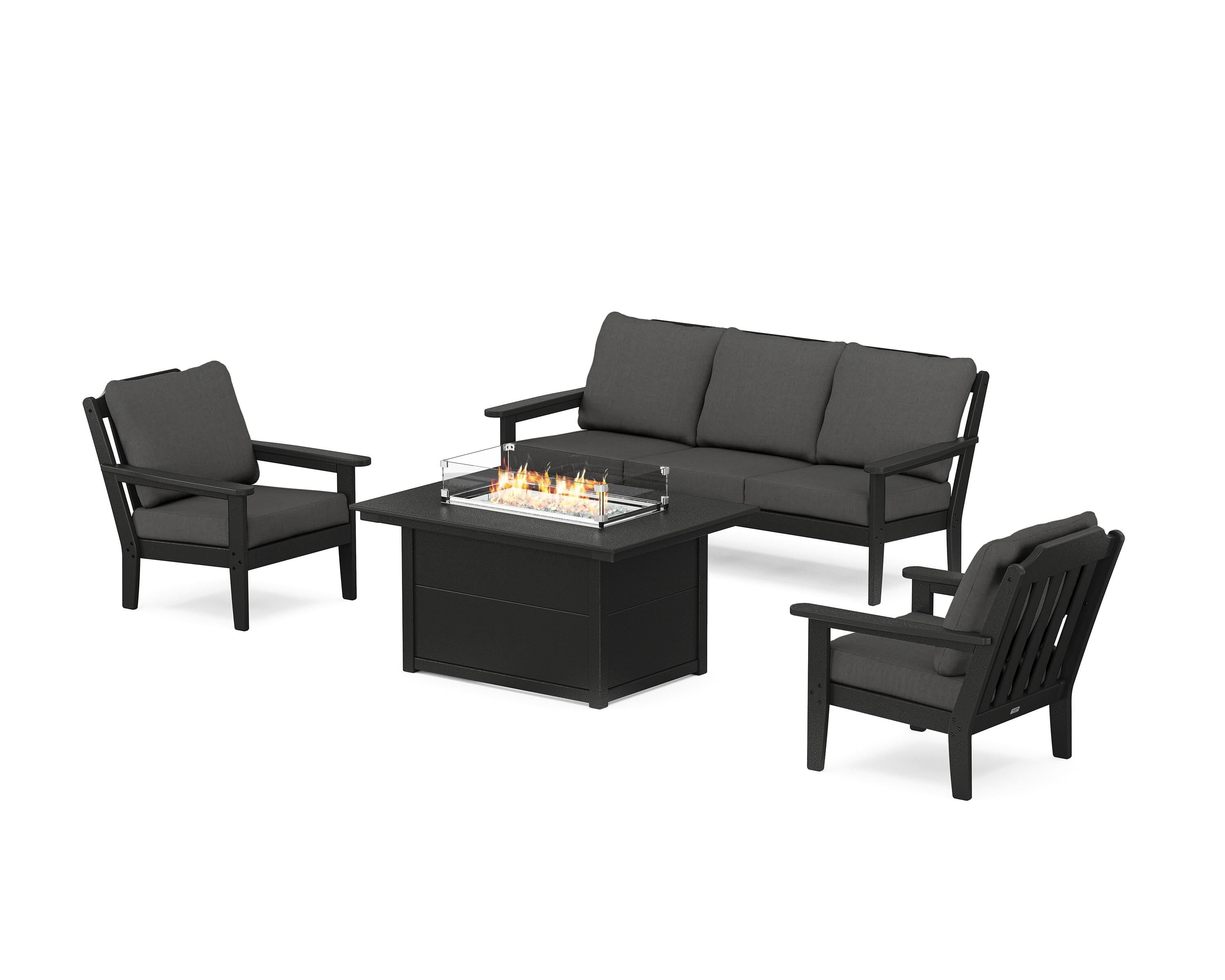 Country Living Cottage Deep Seating Fire Pit Table Set in Black / Spectrum Carbon