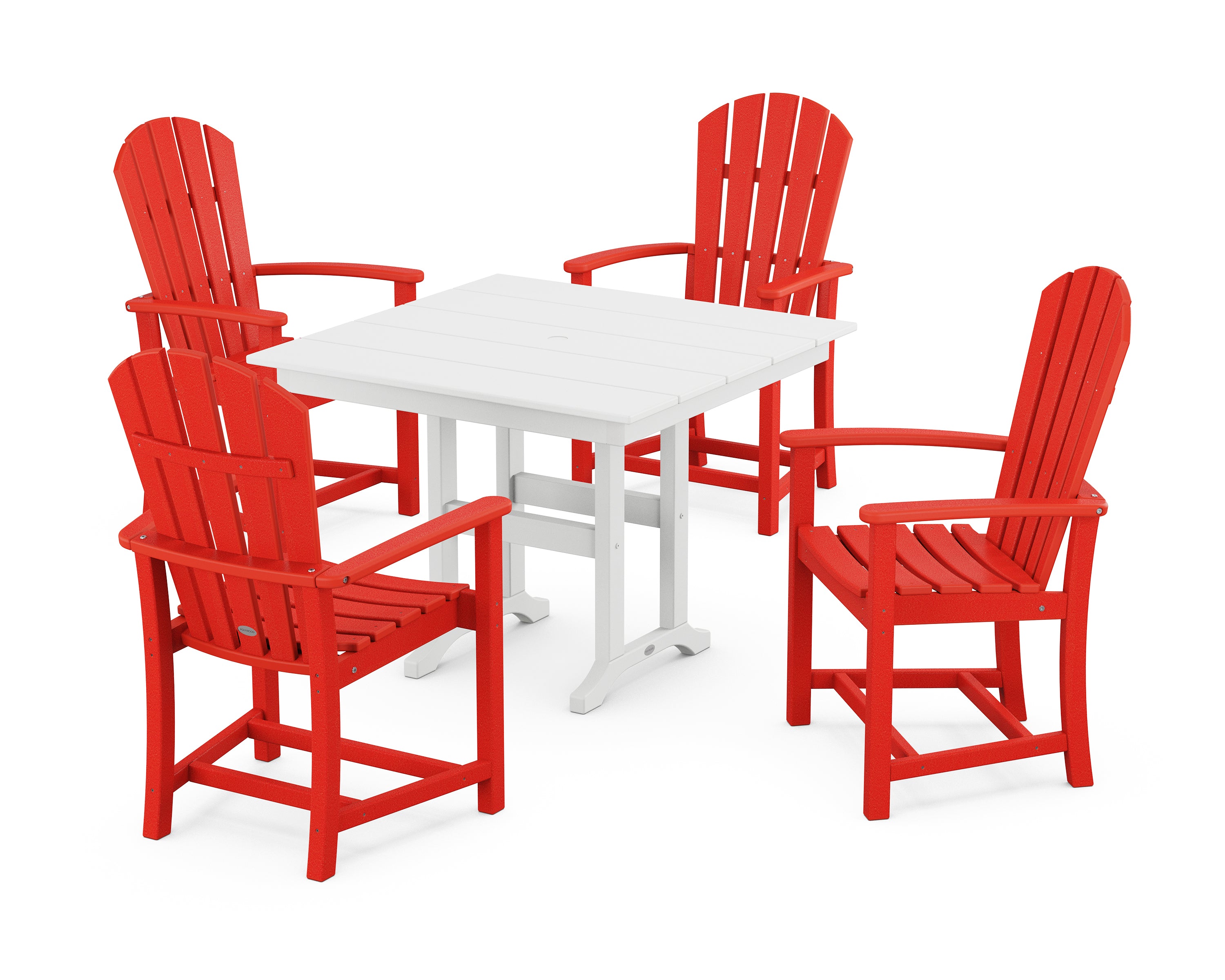 POLYWOOD® Palm Coast 5-Piece Farmhouse Dining Set in Sunset Red / White