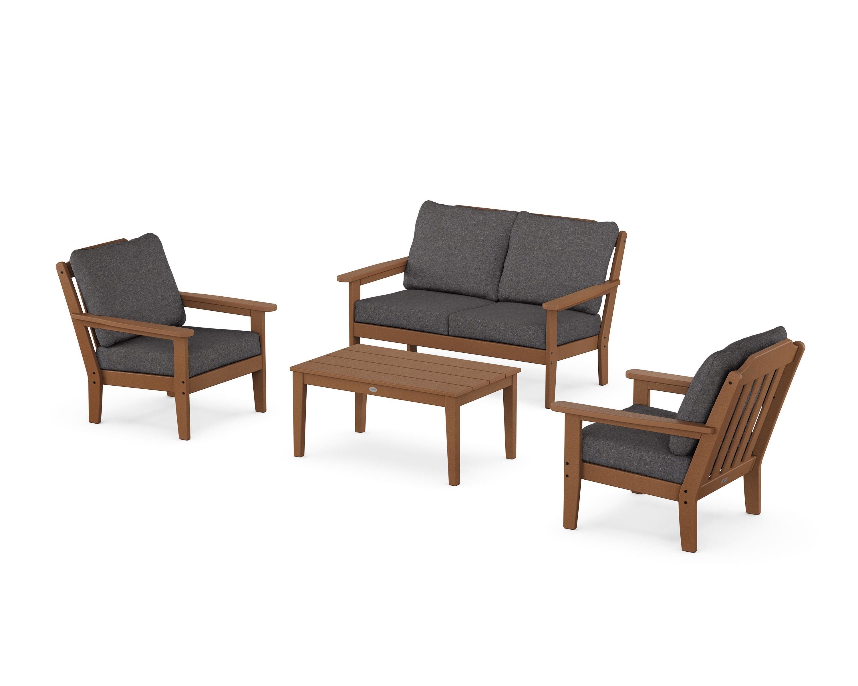 Country Living Cottage 4-Piece Deep Seating Set with Loveseat in Teak / Ash Charcoal