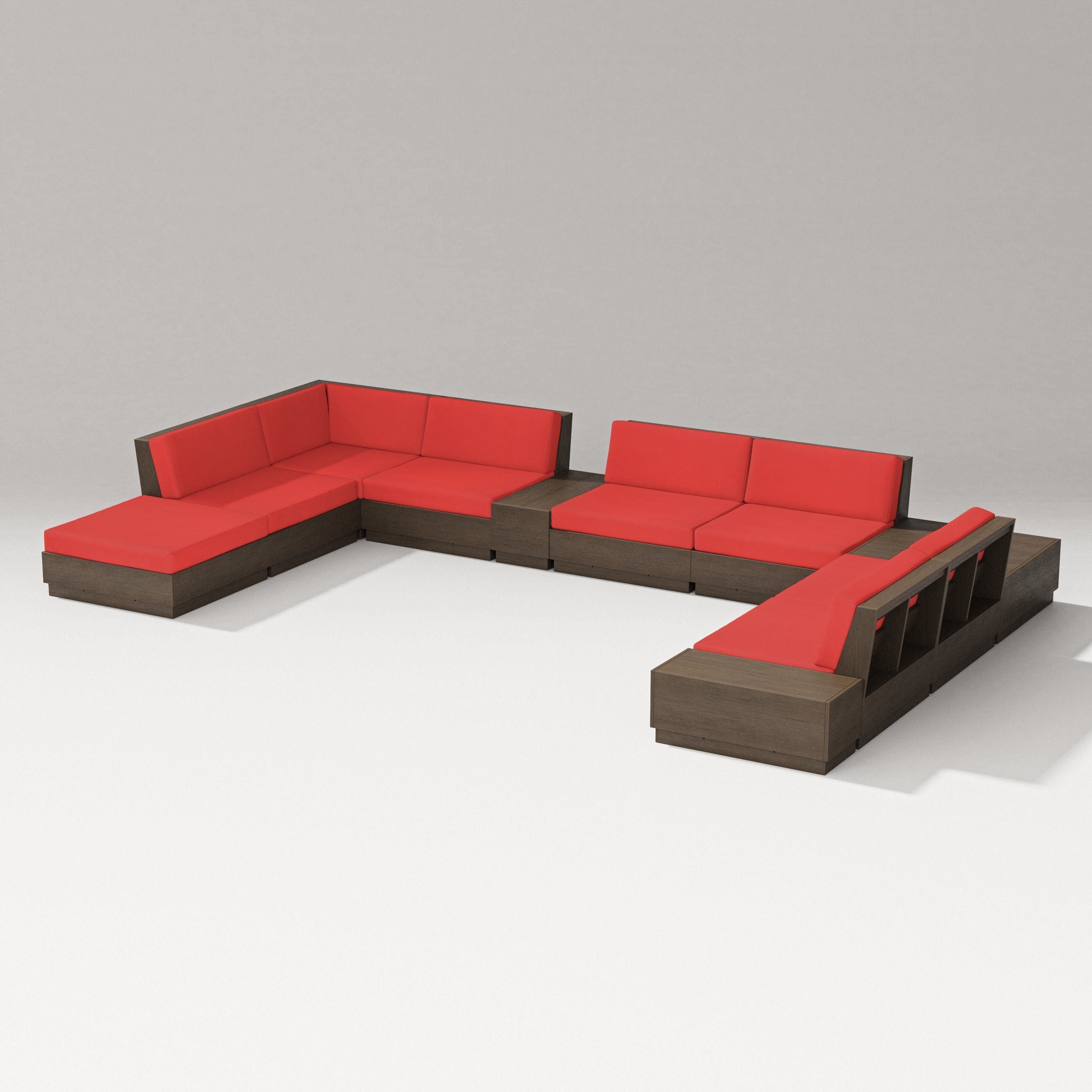 PW Designer Series Elevate 11-Piece Conversation Sectional Set in Kona / Crimson Linen