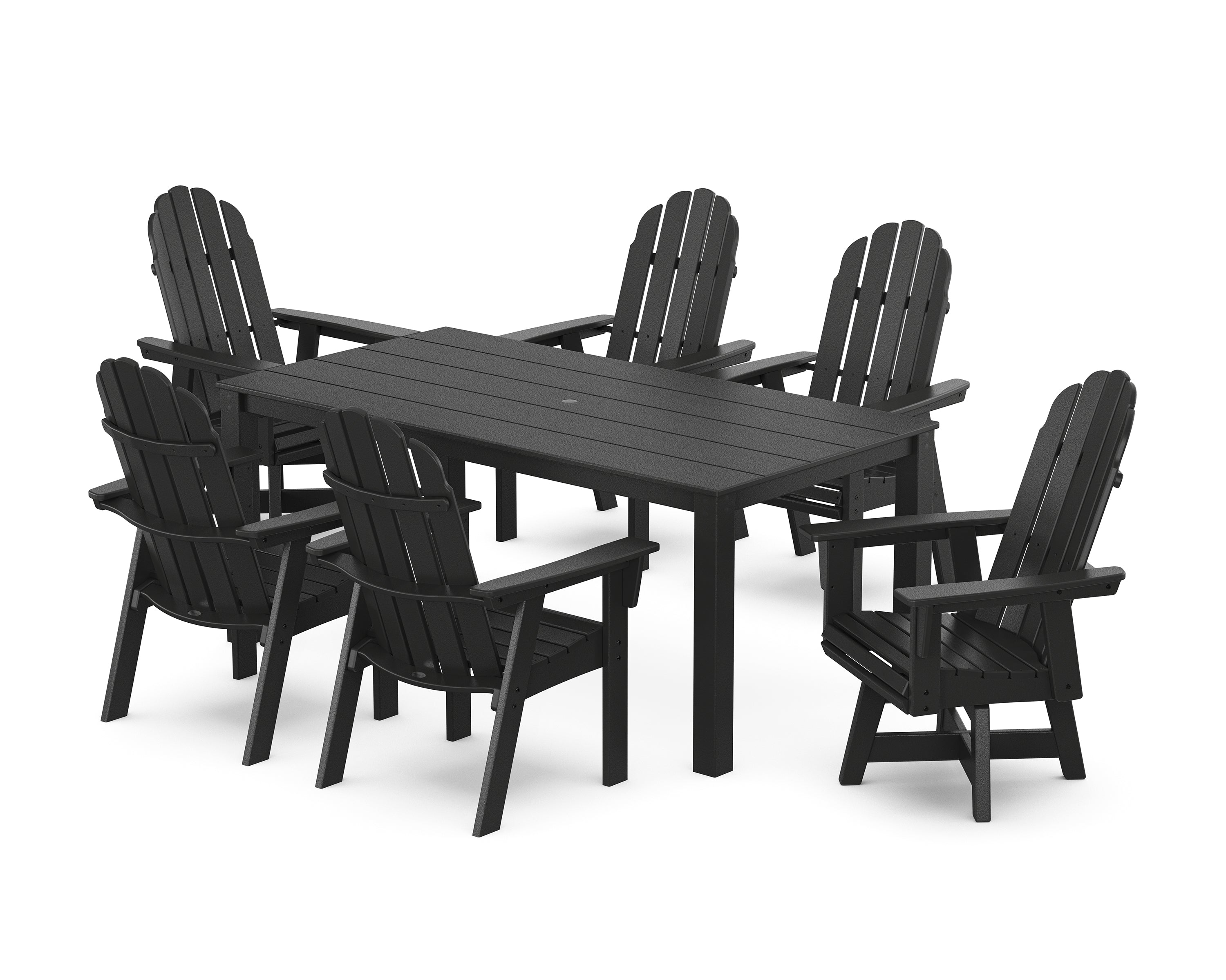 POLYWOOD® Vineyard Curveback Adirondack 7-Piece Parsons Swivel Dining Set in Black
