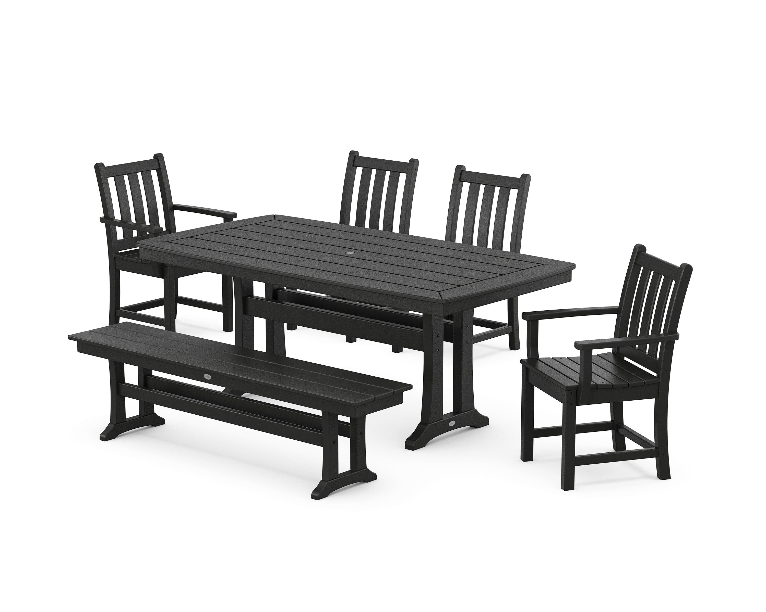 POLYWOOD® Traditional Garden 6-Piece Dining Set with Trestle Legs in Black