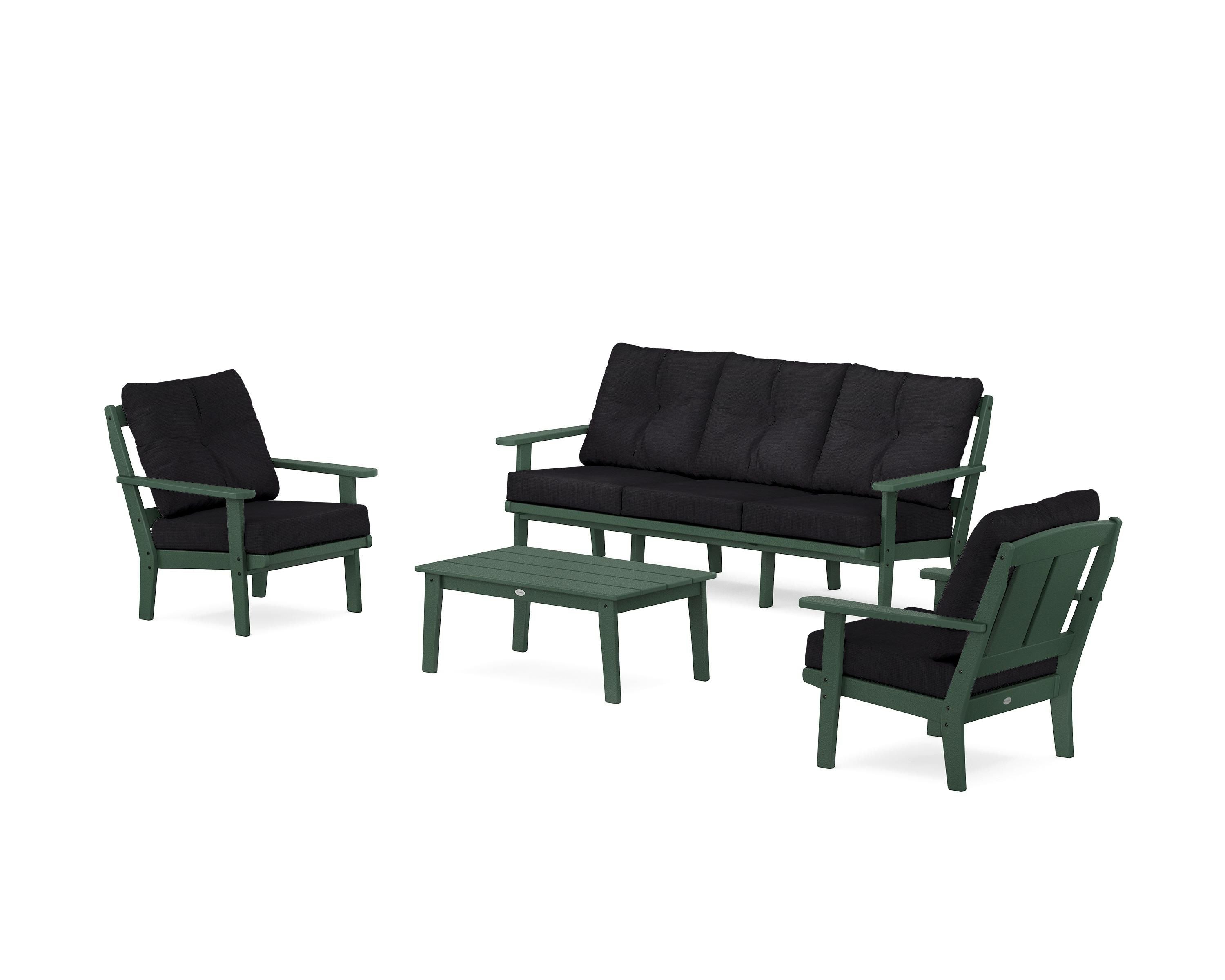POLYWOOD Mission 4-Piece Deep Seating Set with Sofa in Green / Midnight Linen